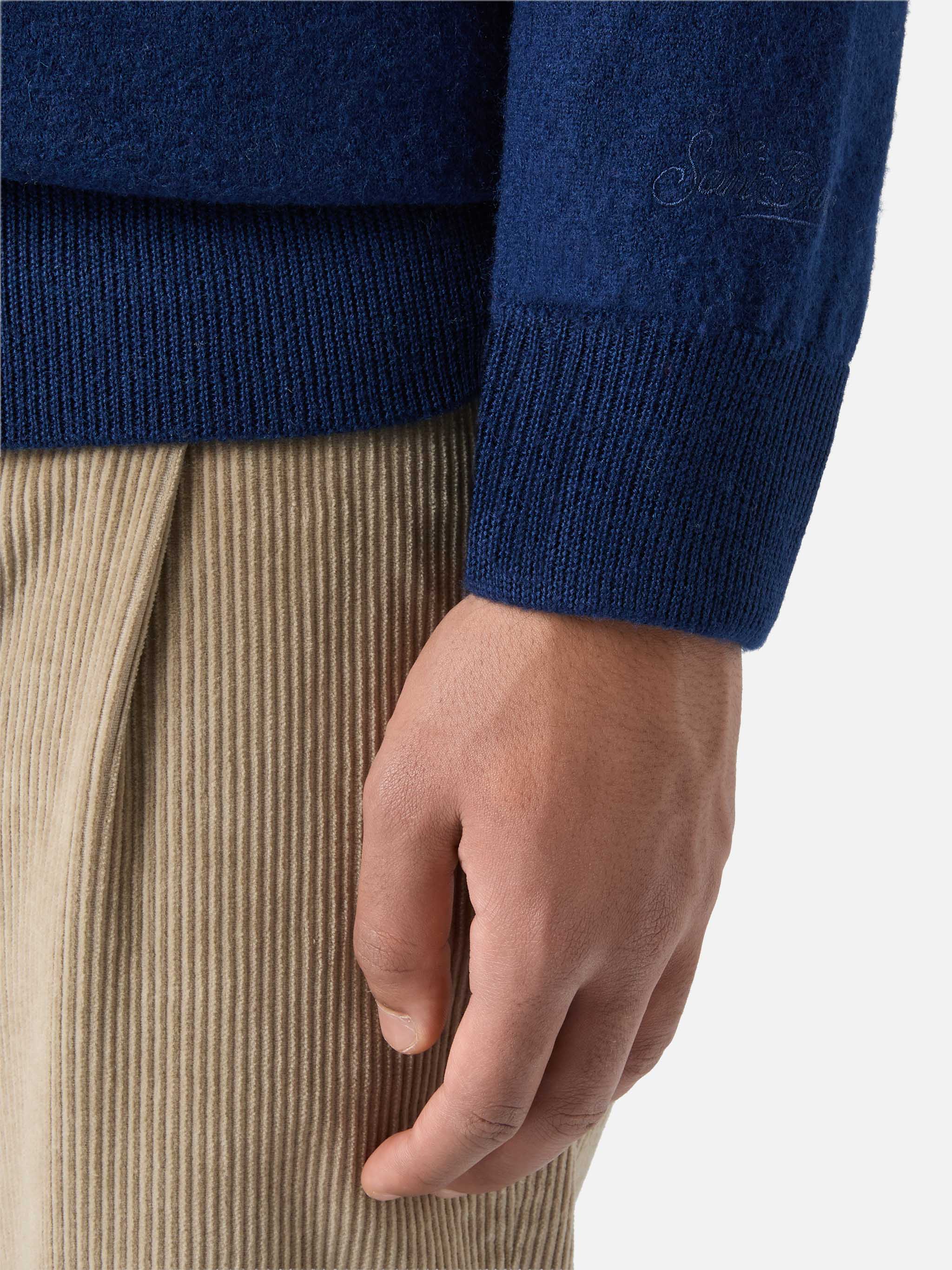 Man Crewneck Knitted Sweater With Day Off Embroidery Blue