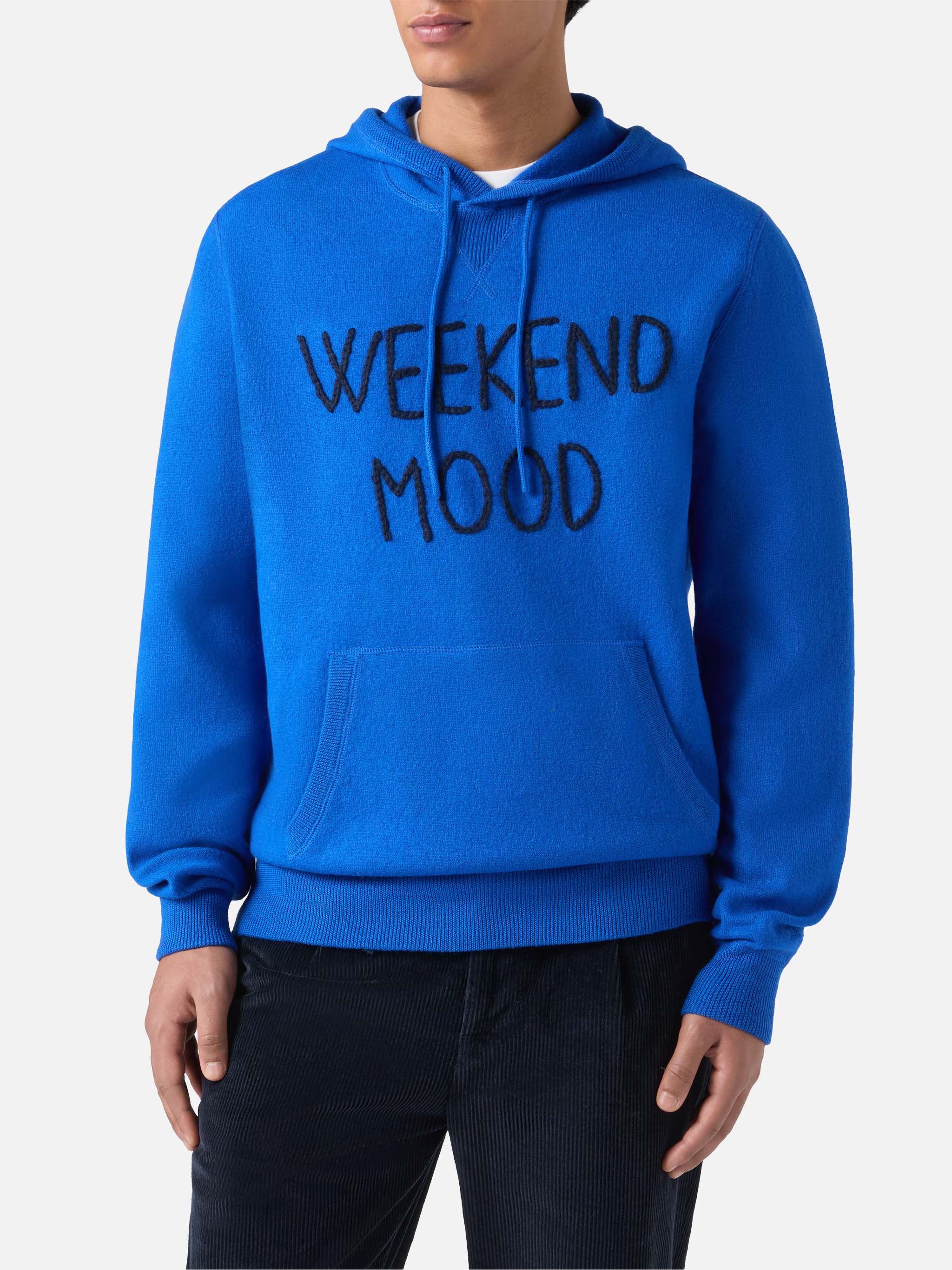 Crewneck Hooded Sweater Jake With Week-End Off Embroidery Blue