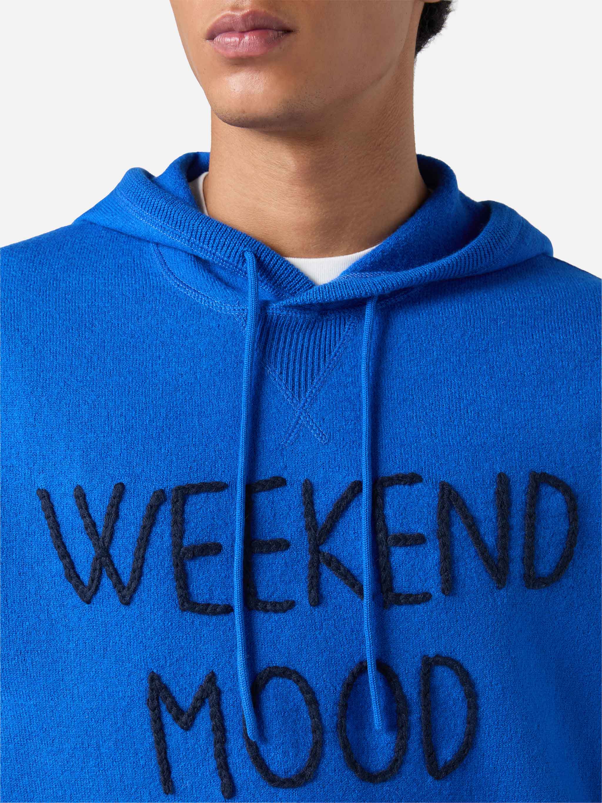 Crewneck Hooded Sweater Jake With Week-End Off Embroidery Blue