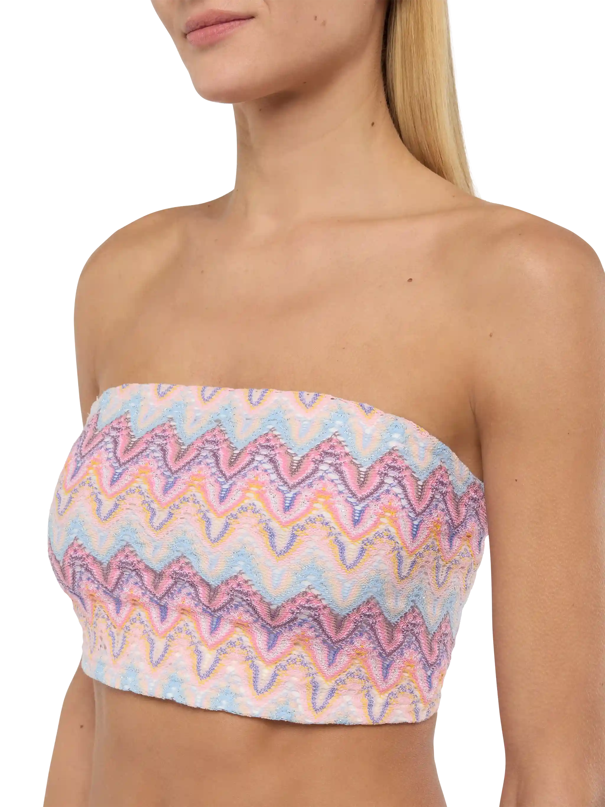 Jaclyn Strapless Bandeau Top With Chevron Pattern Pink Top_apparel