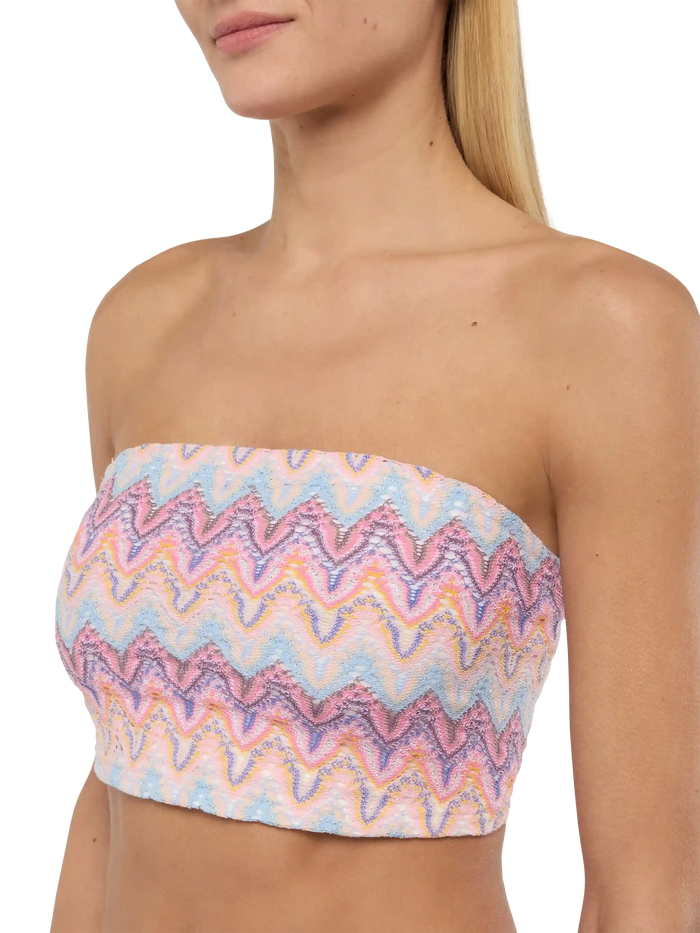 Jaclyn Strapless Bandeau Top With Chevron Pattern Pink Top_apparel