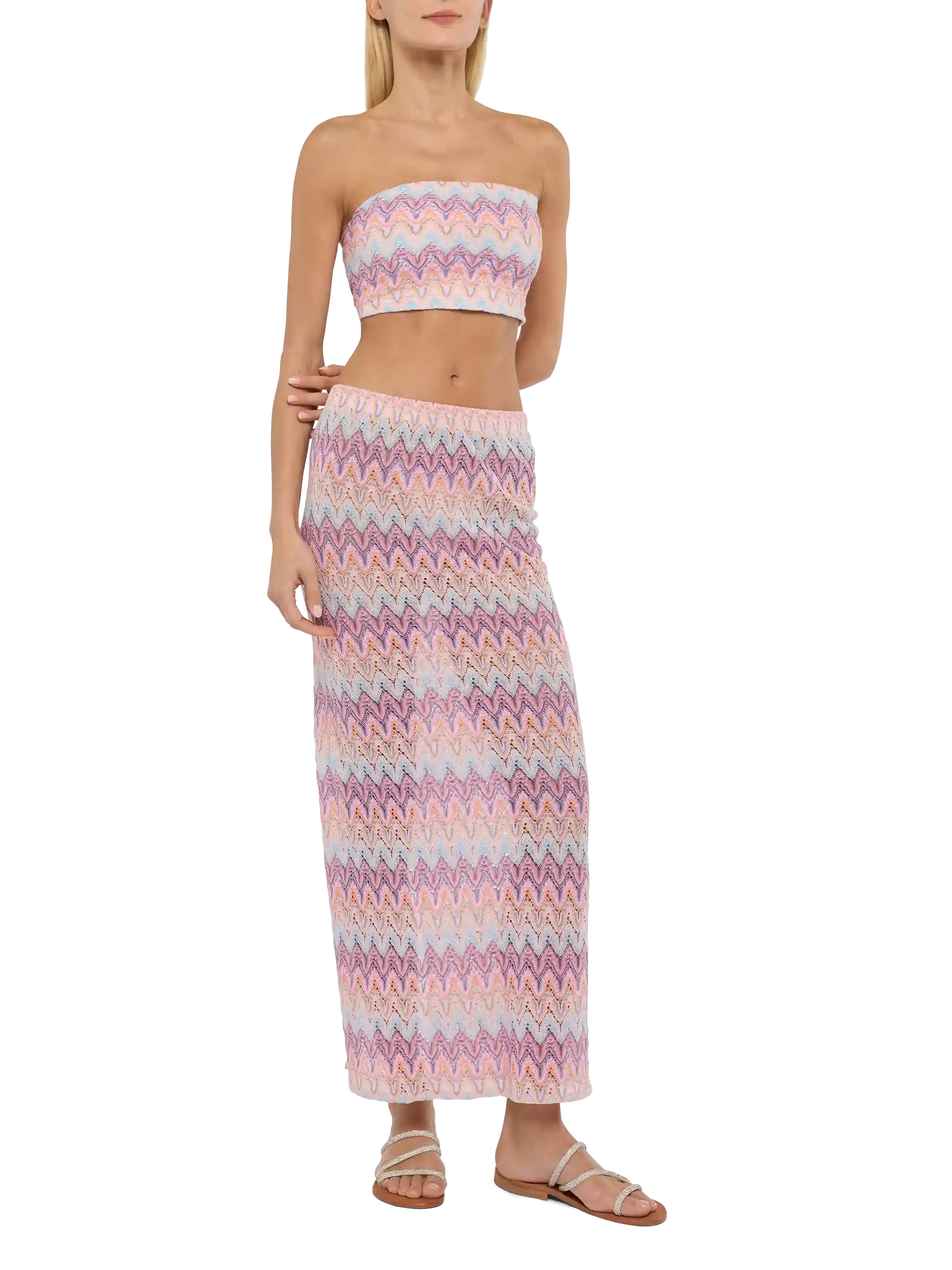 Jaclyn Strapless Bandeau Top With Chevron Pattern Pink Top_apparel