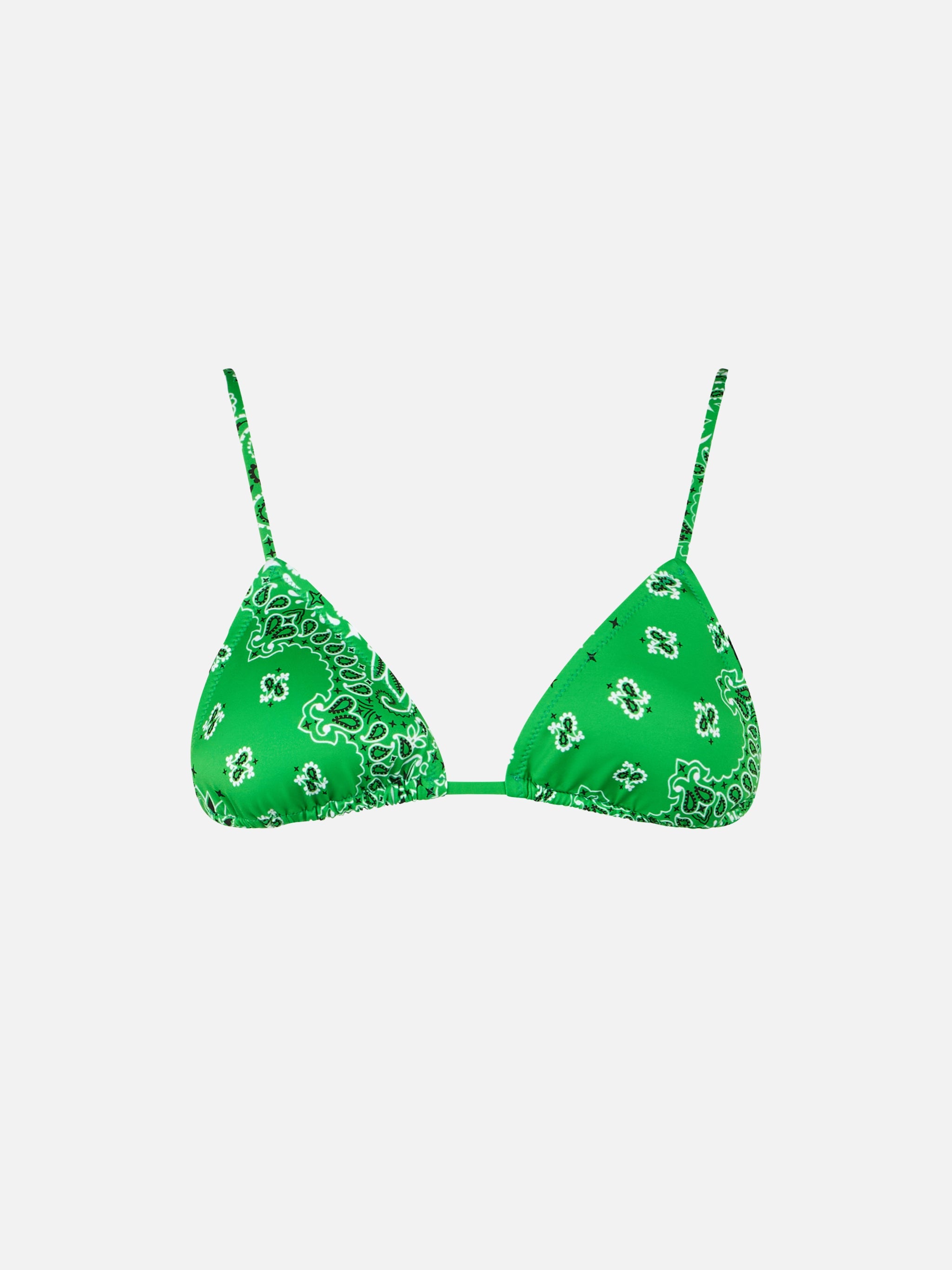 Green Janet Bandana Print Triangle Bikini Top With Charms