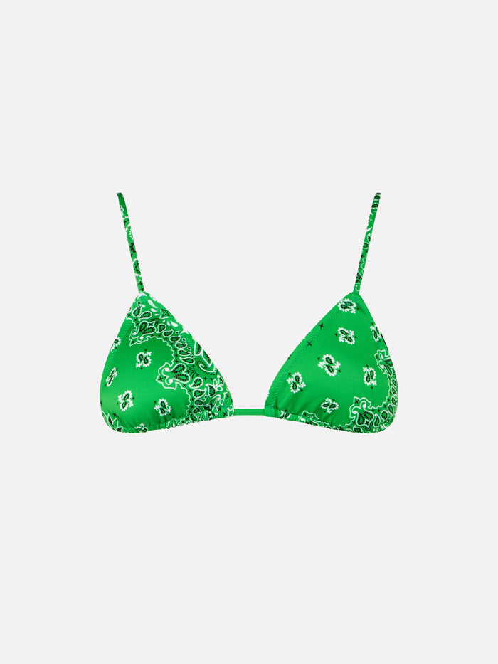 Green Janet Bandana Print Triangle Bikini Top With Charms
