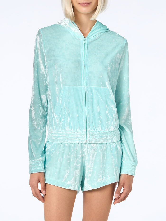 Water Green Chenille Jasmine Zip Hoodie Sweatshirt