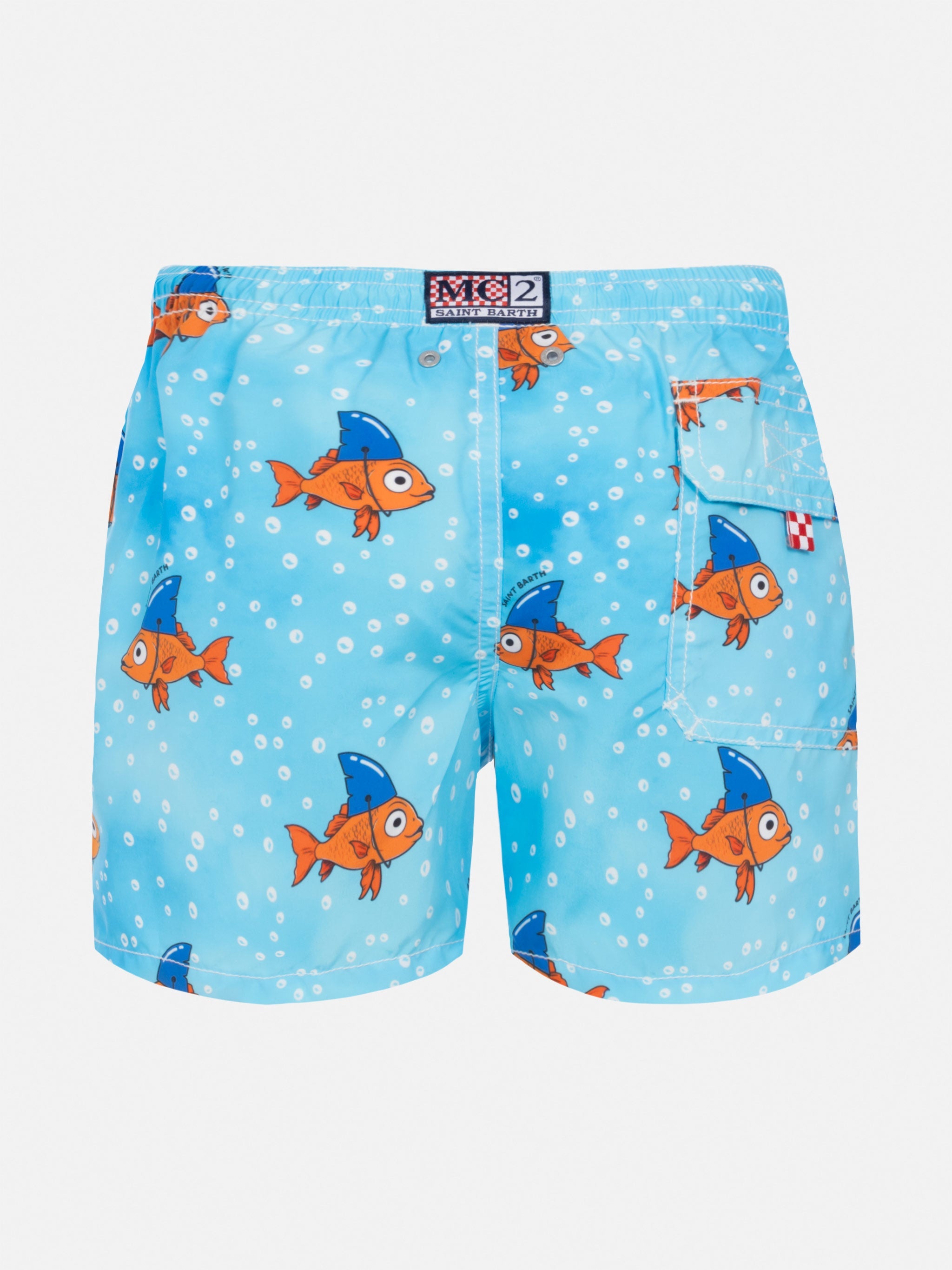 Jean Mid-Length Swim Shorts With Fake Shark Print Blue Swimshort