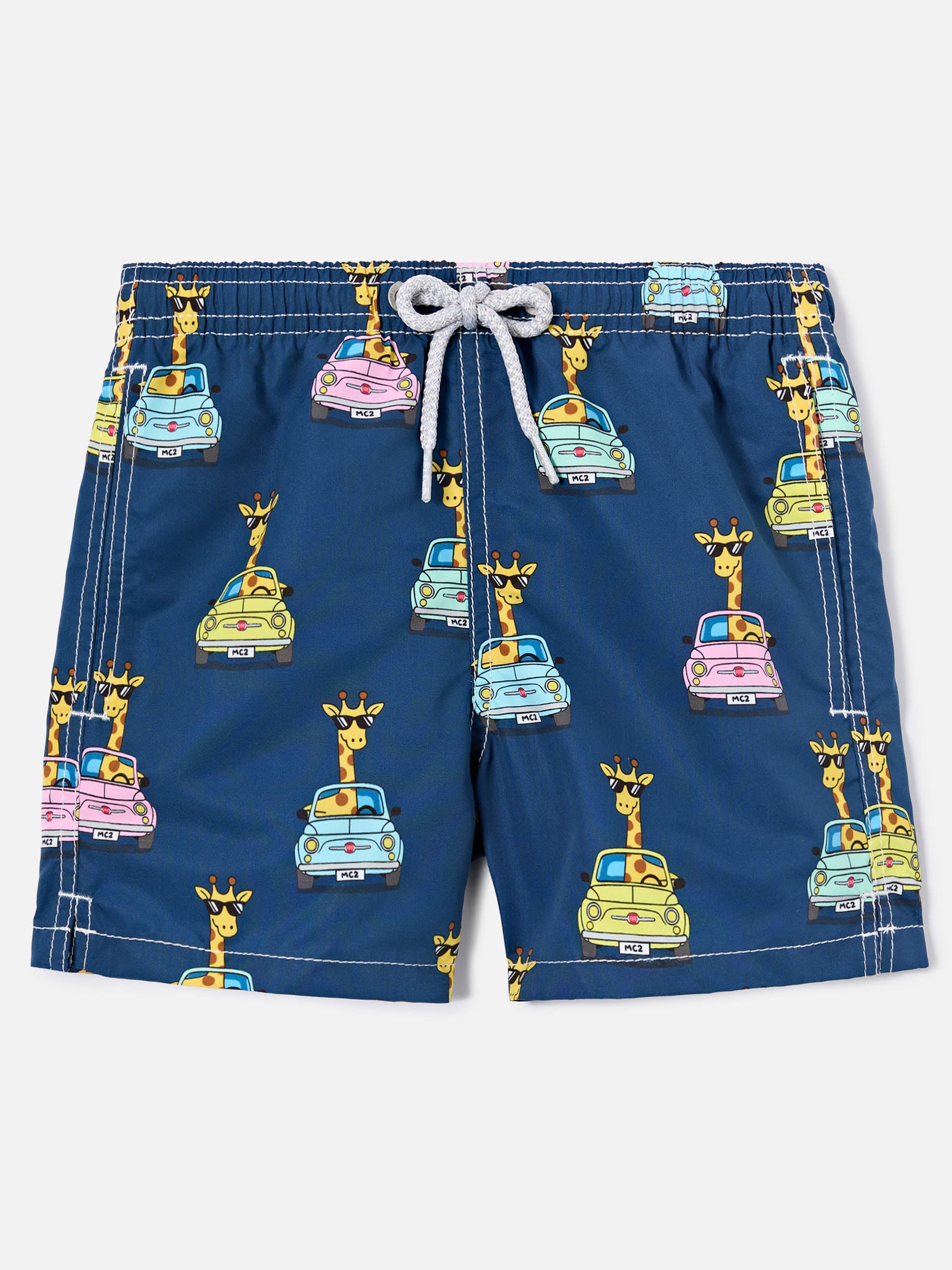 Jean Swim Shorts With All-Over Fiat 500 Print | Special Edition Blue Swimshort