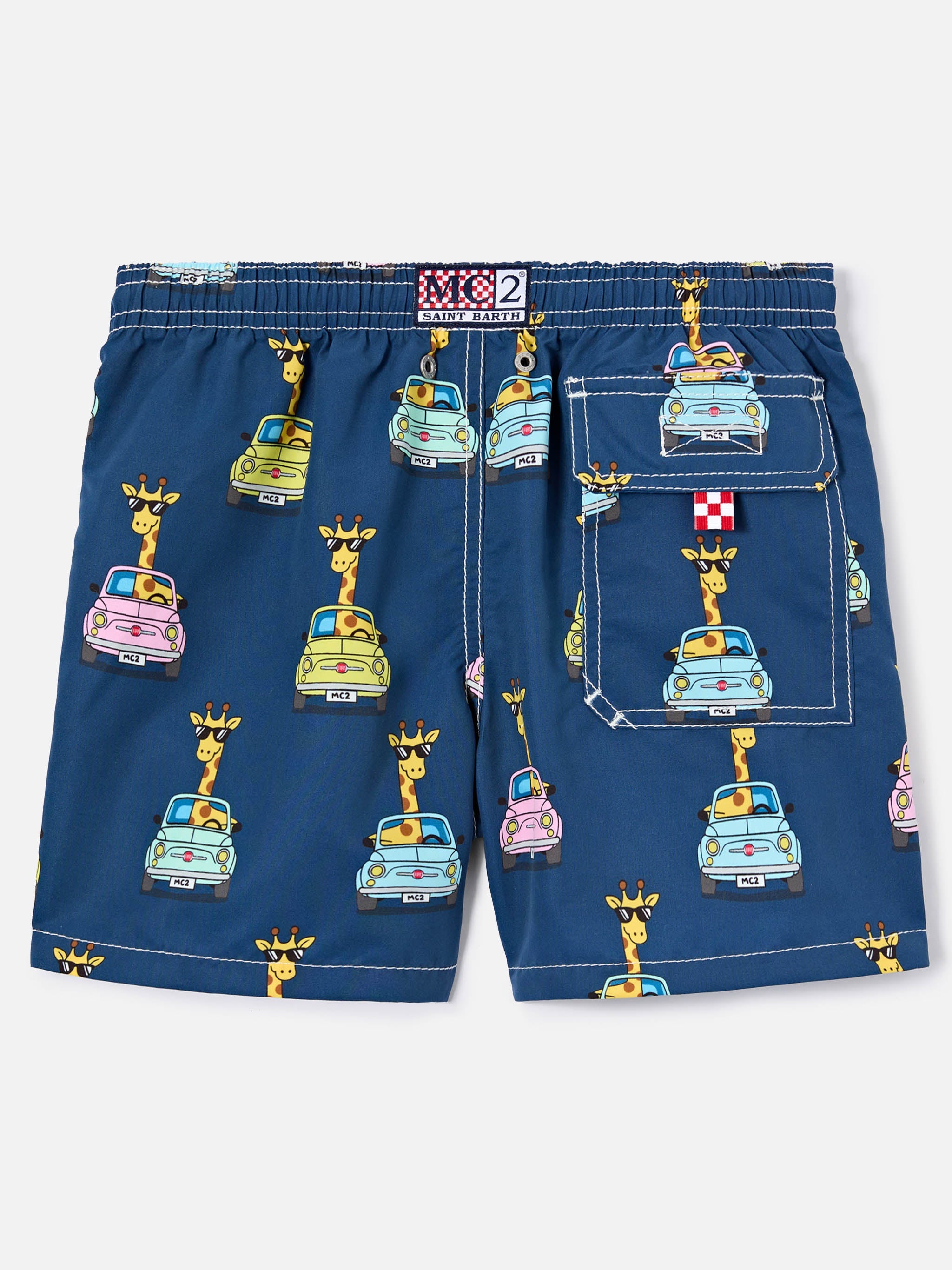 Jean Swim Shorts With All-Over Fiat 500 Print | Special Edition Blue Swimshort
