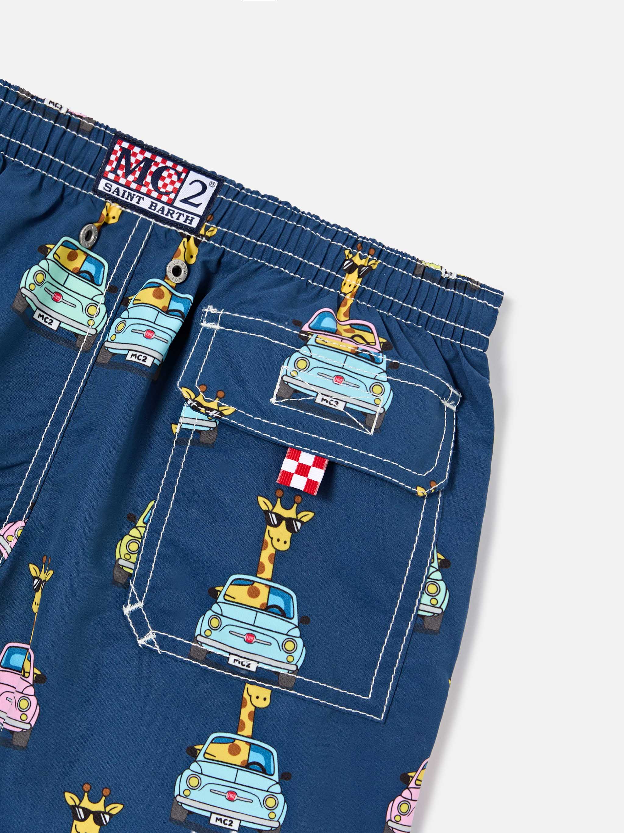 Jean Swim Shorts With All-Over Fiat 500 Print | Special Edition Blue Swimshort