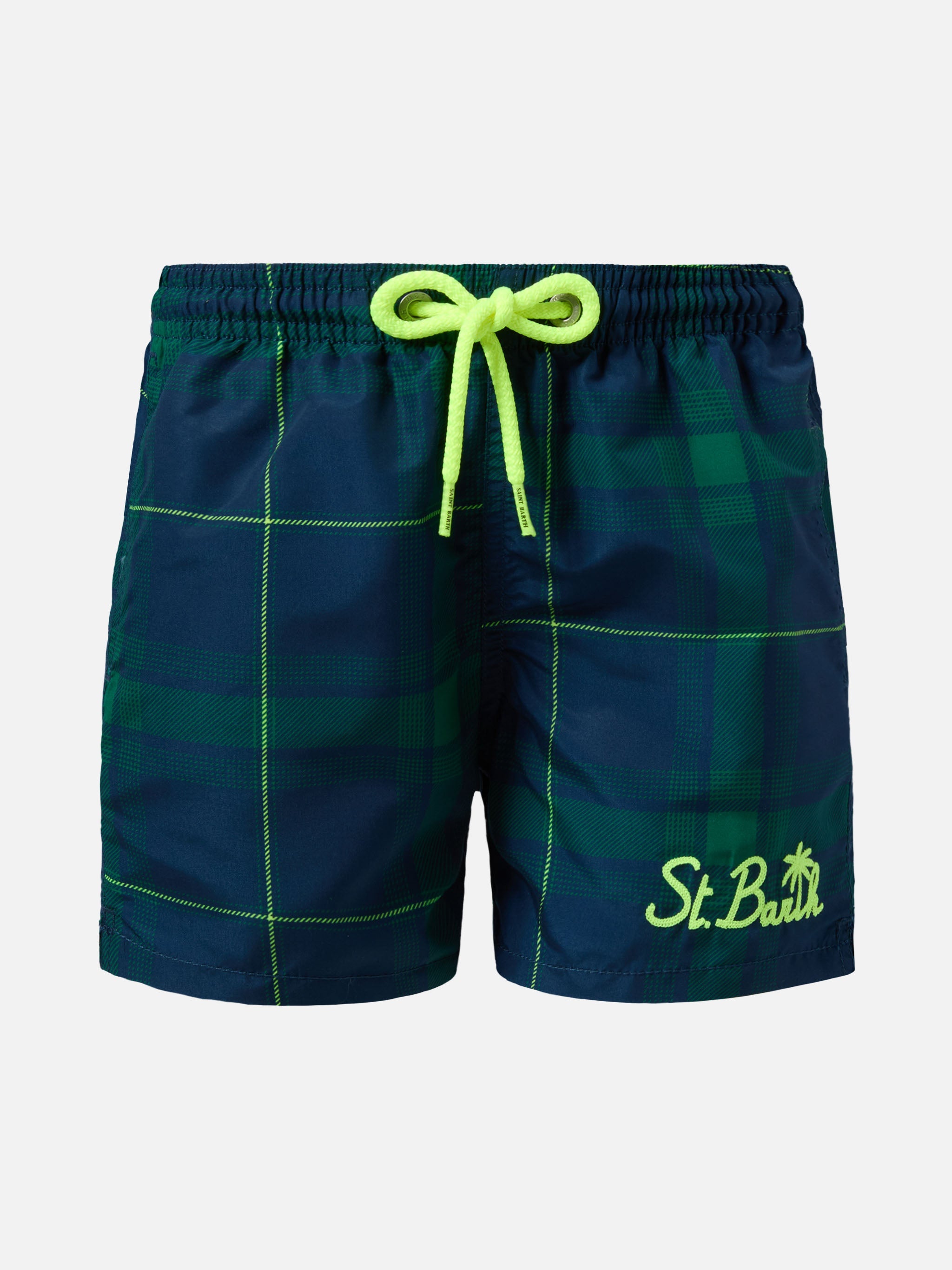 Jean Mid-Length Swim Shorts With Tartan Print Blue Swimshort
