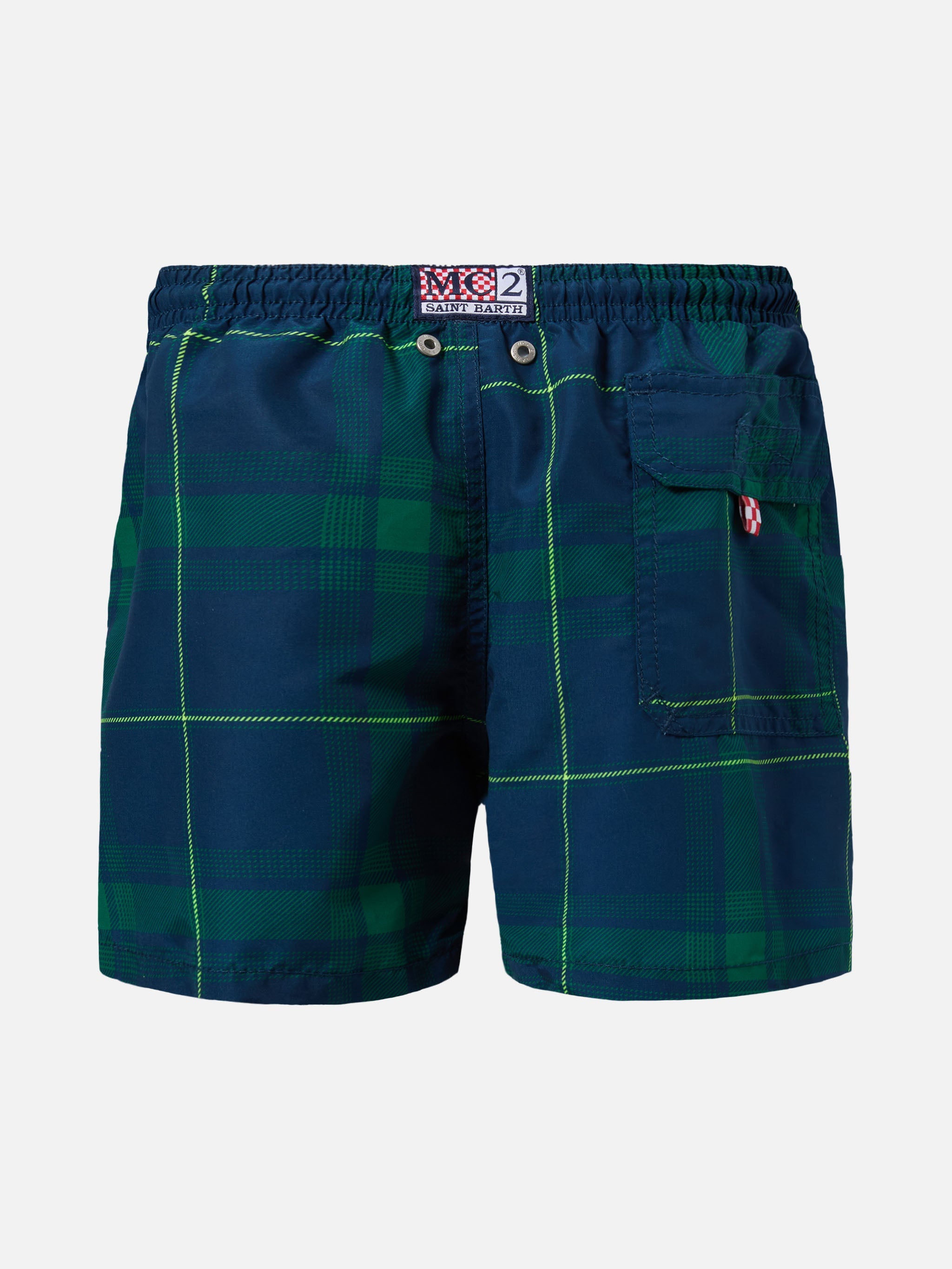 Jean Mid-Length Swim Shorts With Tartan Print Blue Swimshort