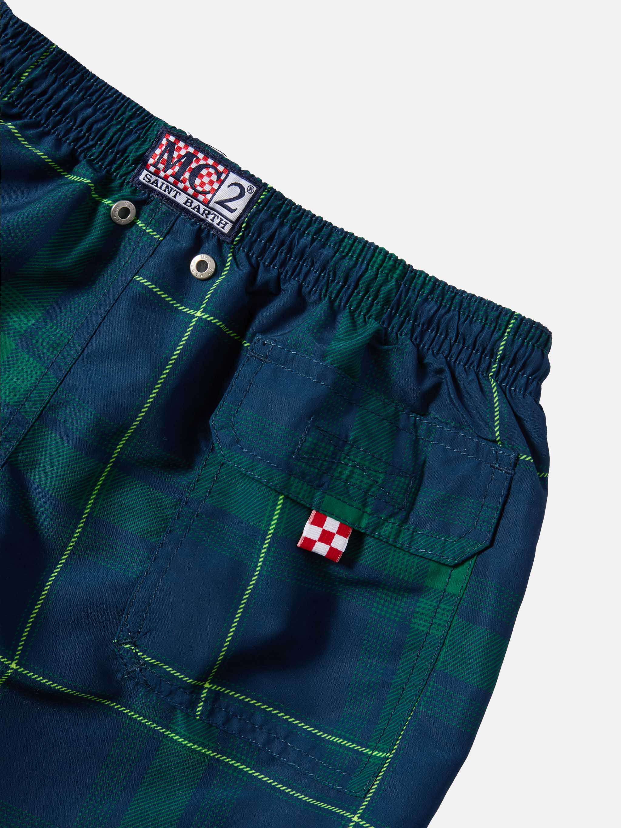 Jean Mid-Length Swim Shorts With Tartan Print Blue Swimshort
