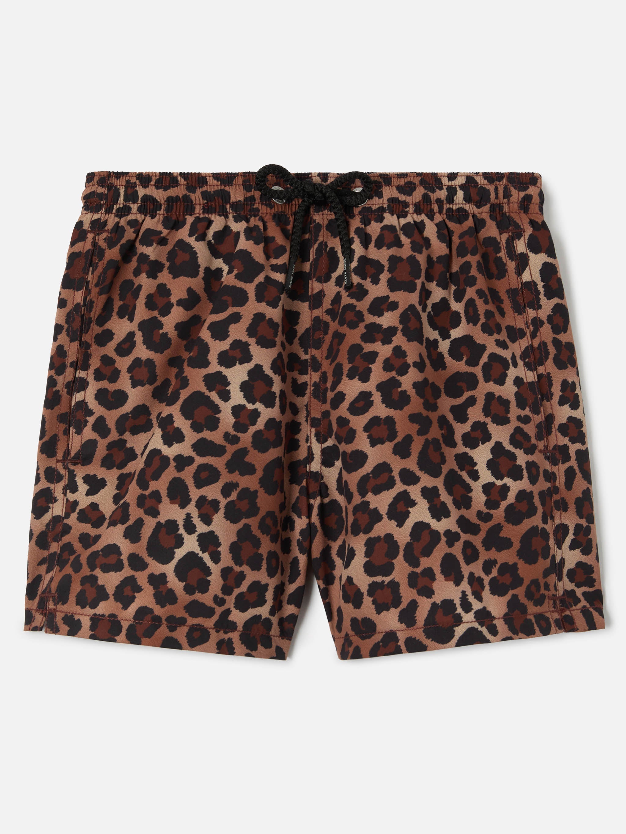 Jean Swim Shorts With Leopard Animalier Print Brown Swimshort