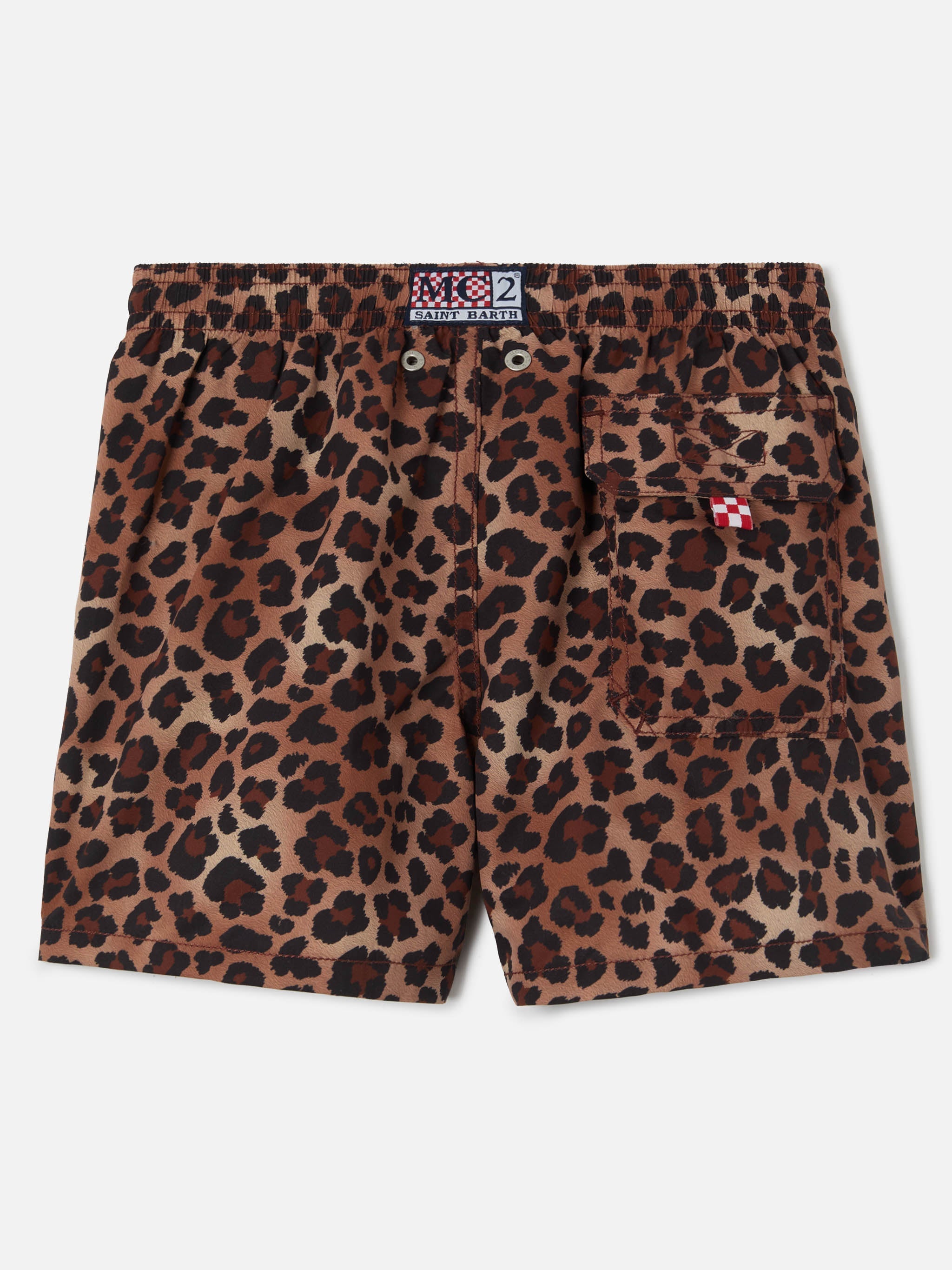 Jean Swim Shorts With Leopard Animalier Print Brown Swimshort