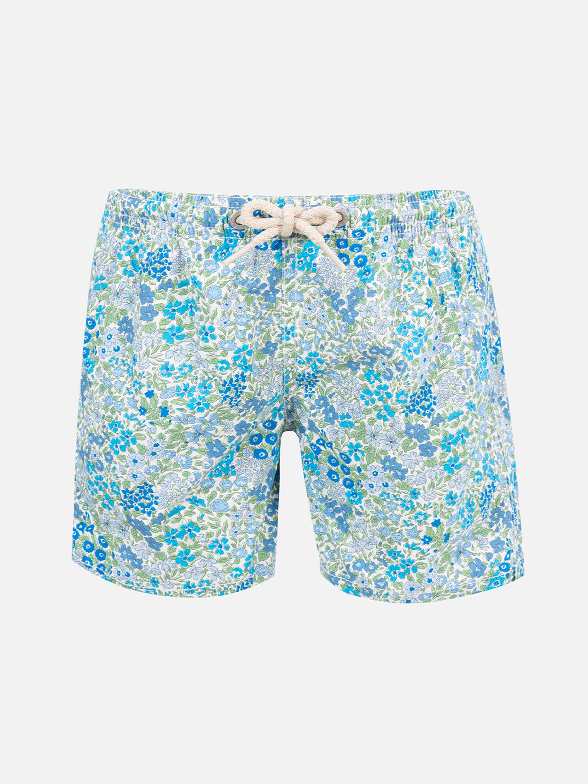 Boy Mid-Length Jean Swim-Shorts With Joanna Luise Print | Made Liberty Fabric White Swimshort