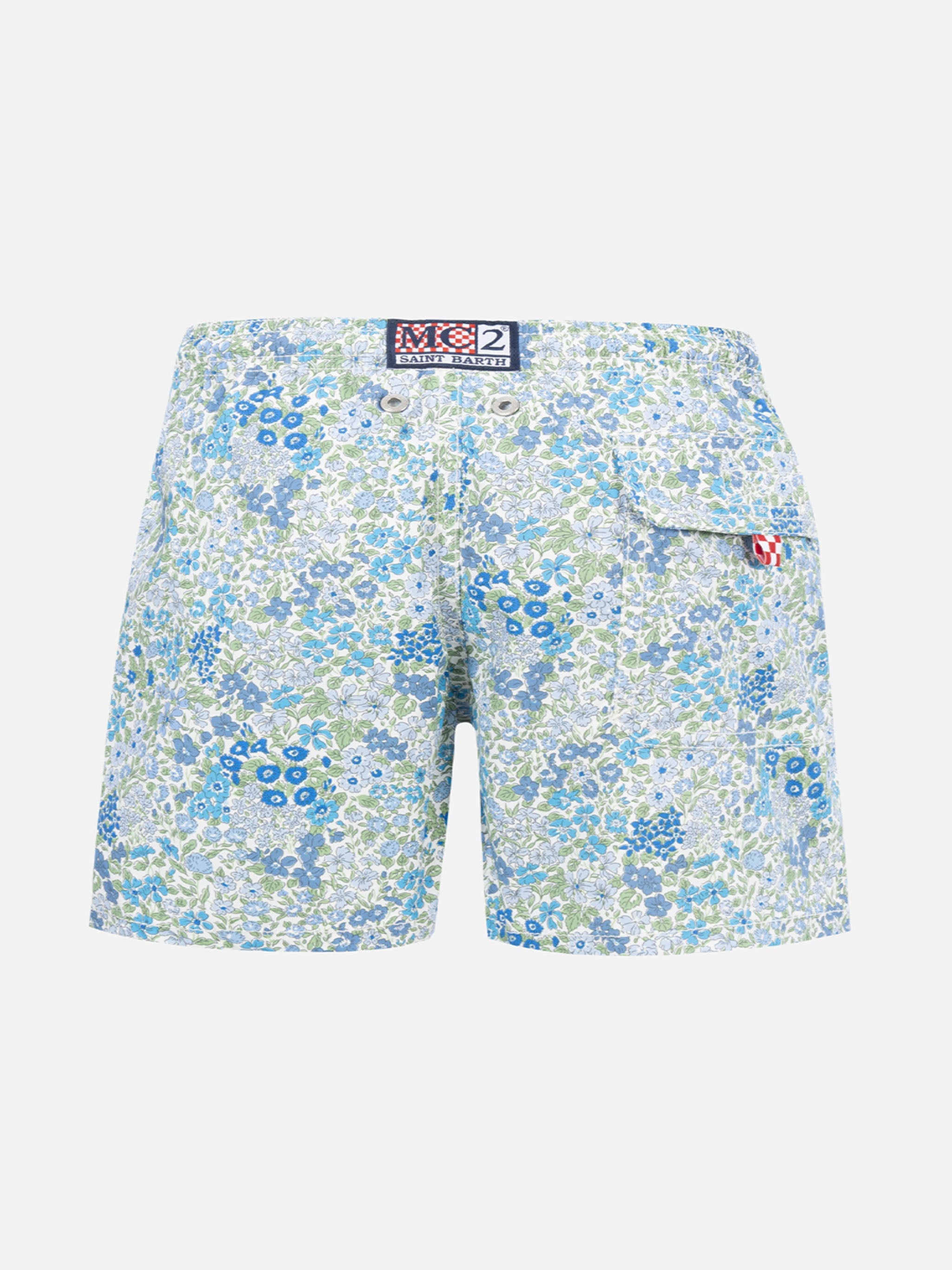 Boy Mid-Length Jean Swim-Shorts With Joanna Luise Print | Made Liberty Fabric White Swimshort