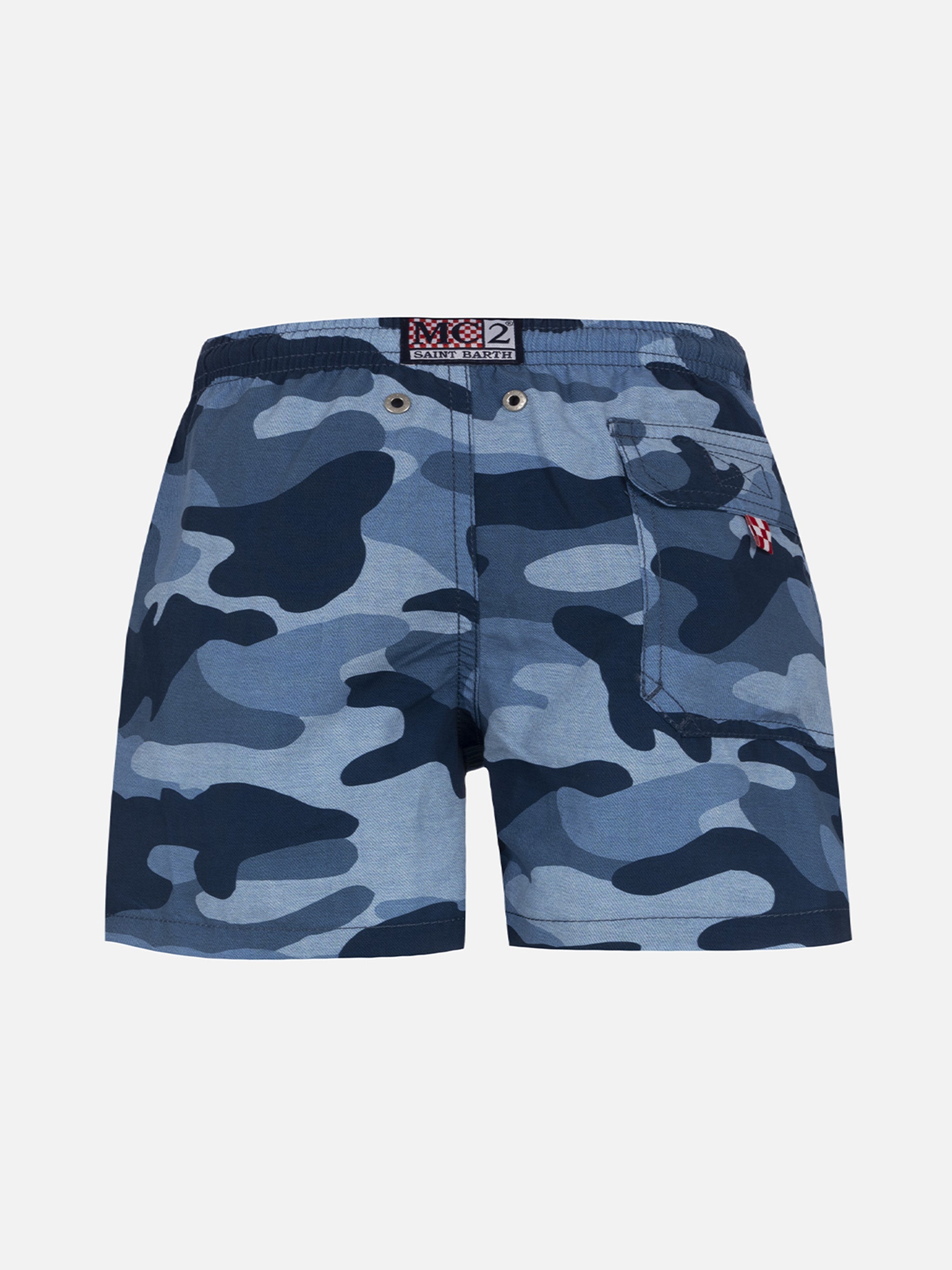 Boy Mid-Length Jean Swim-Shorts With Camouflage Print Sky Swimshort