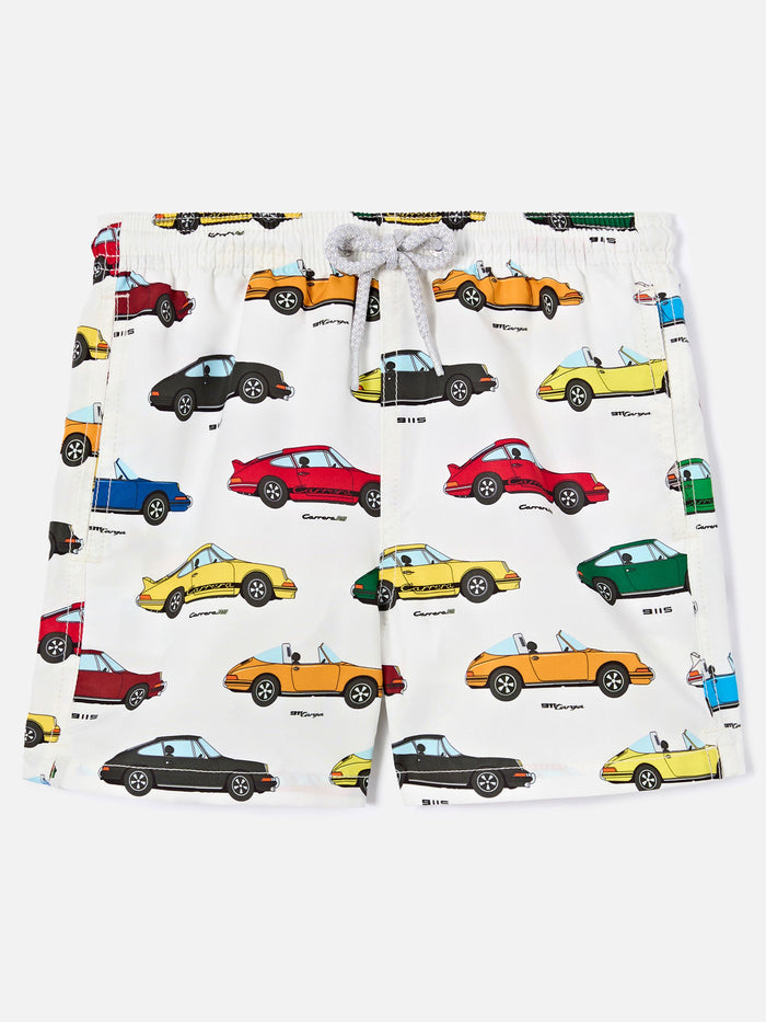 Jean Swim Shorts With All-Over Porsche Print | Special Edition White Swimshort