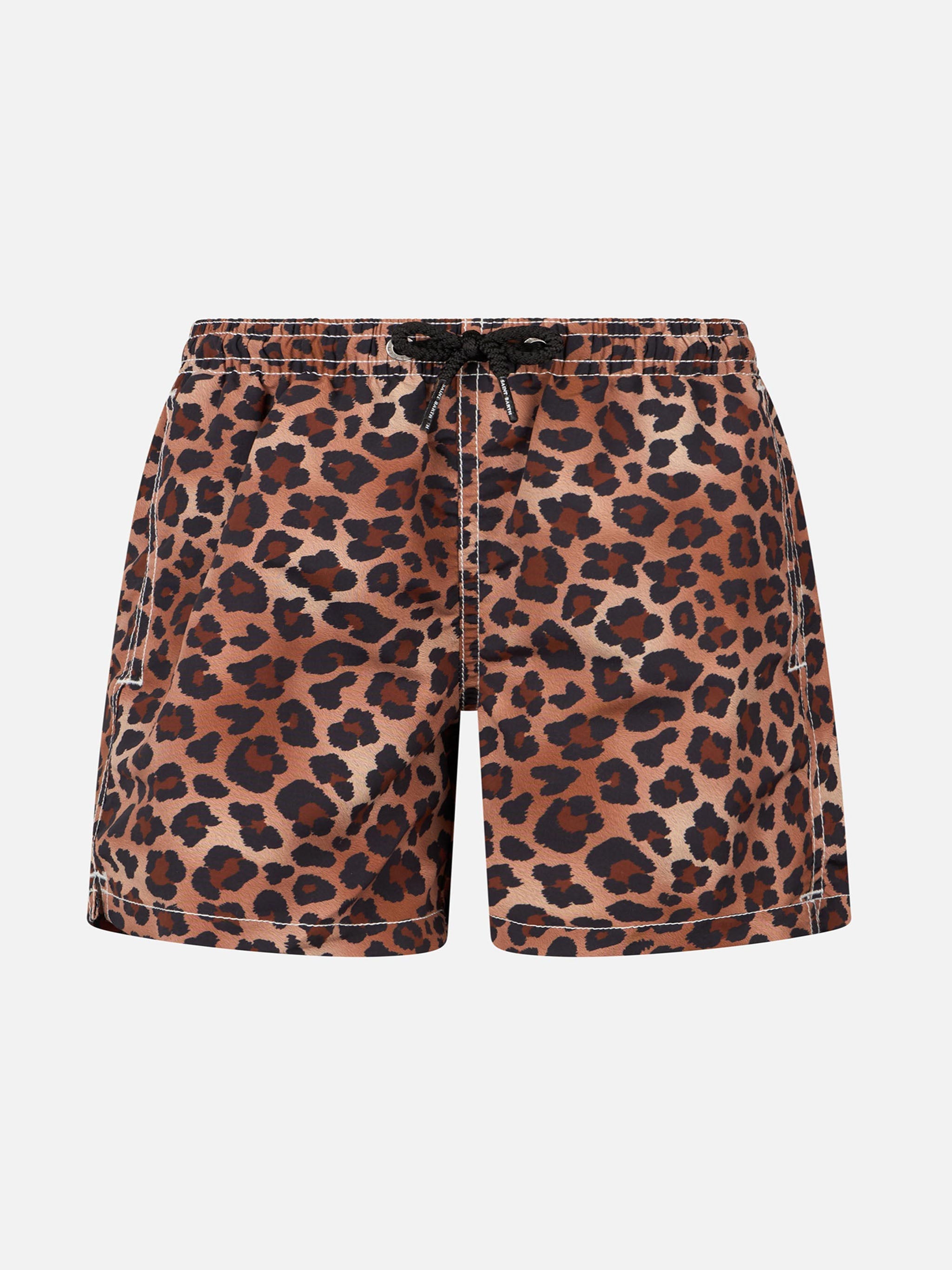 Boy Mid-Length Jean Swim-Shorts With Animalier Print Brown Swimshort