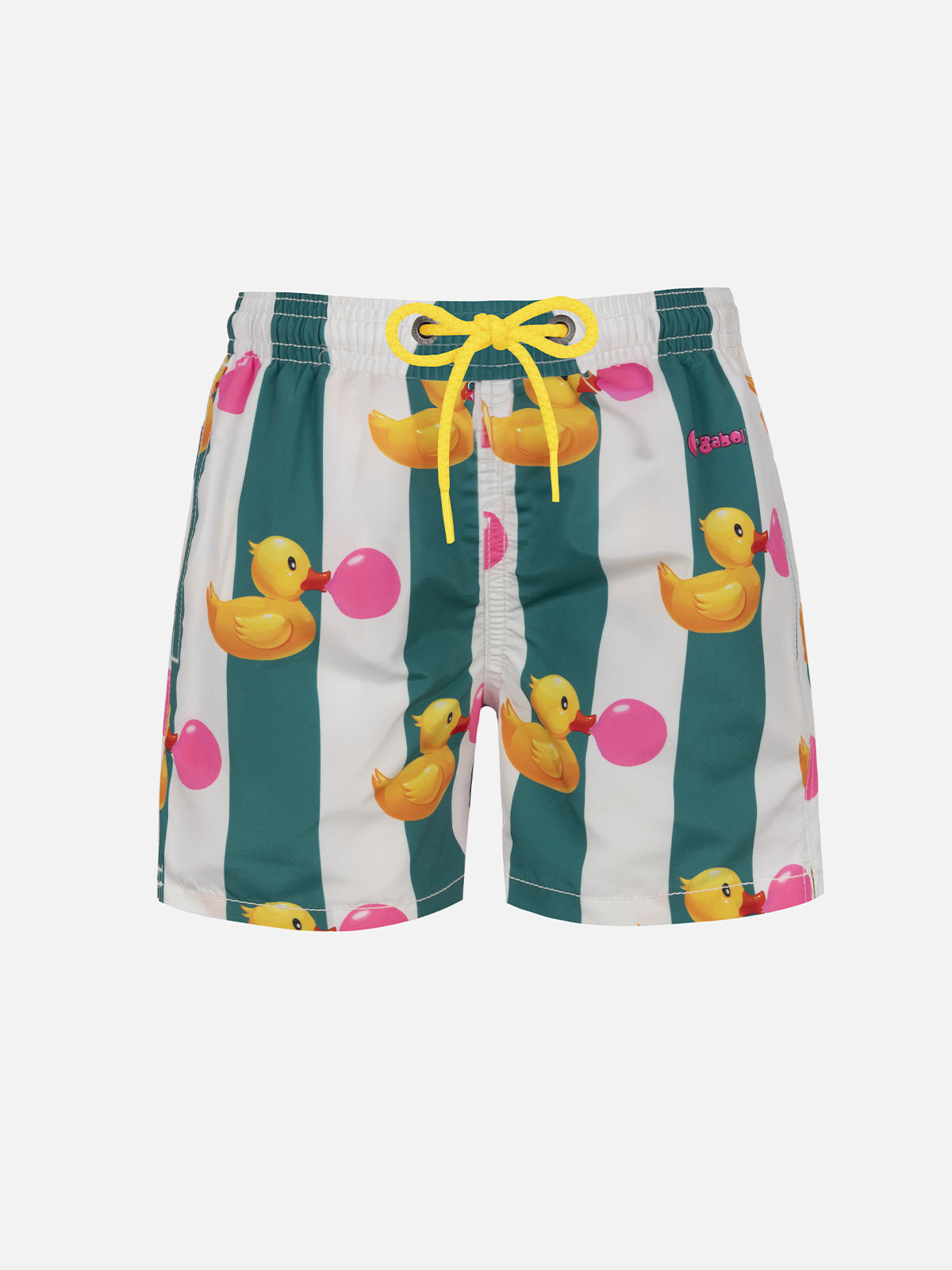Boy Mid-Length Jean Swim-Shorts With Big Babol Print | Special Edition Green Swimshort