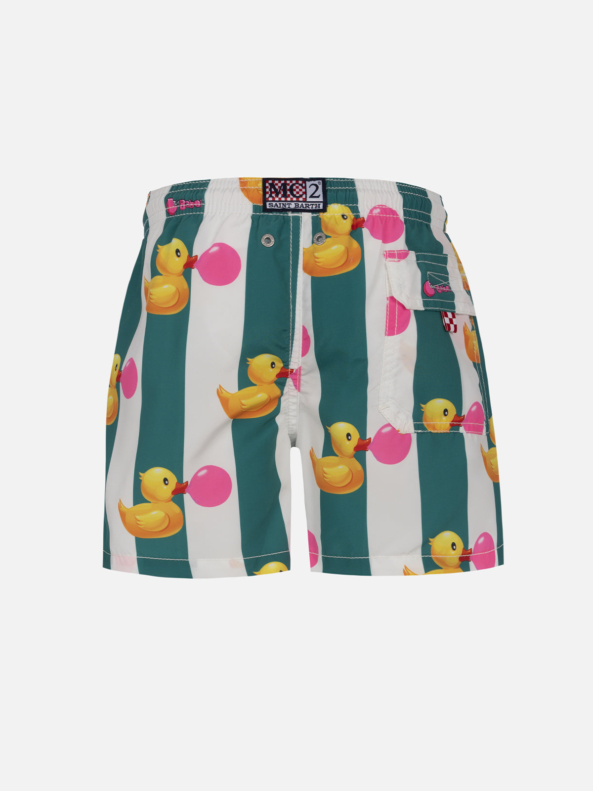 Boy Mid-Length Jean Swim-Shorts With Big Babol Print | Special Edition Green Swimshort