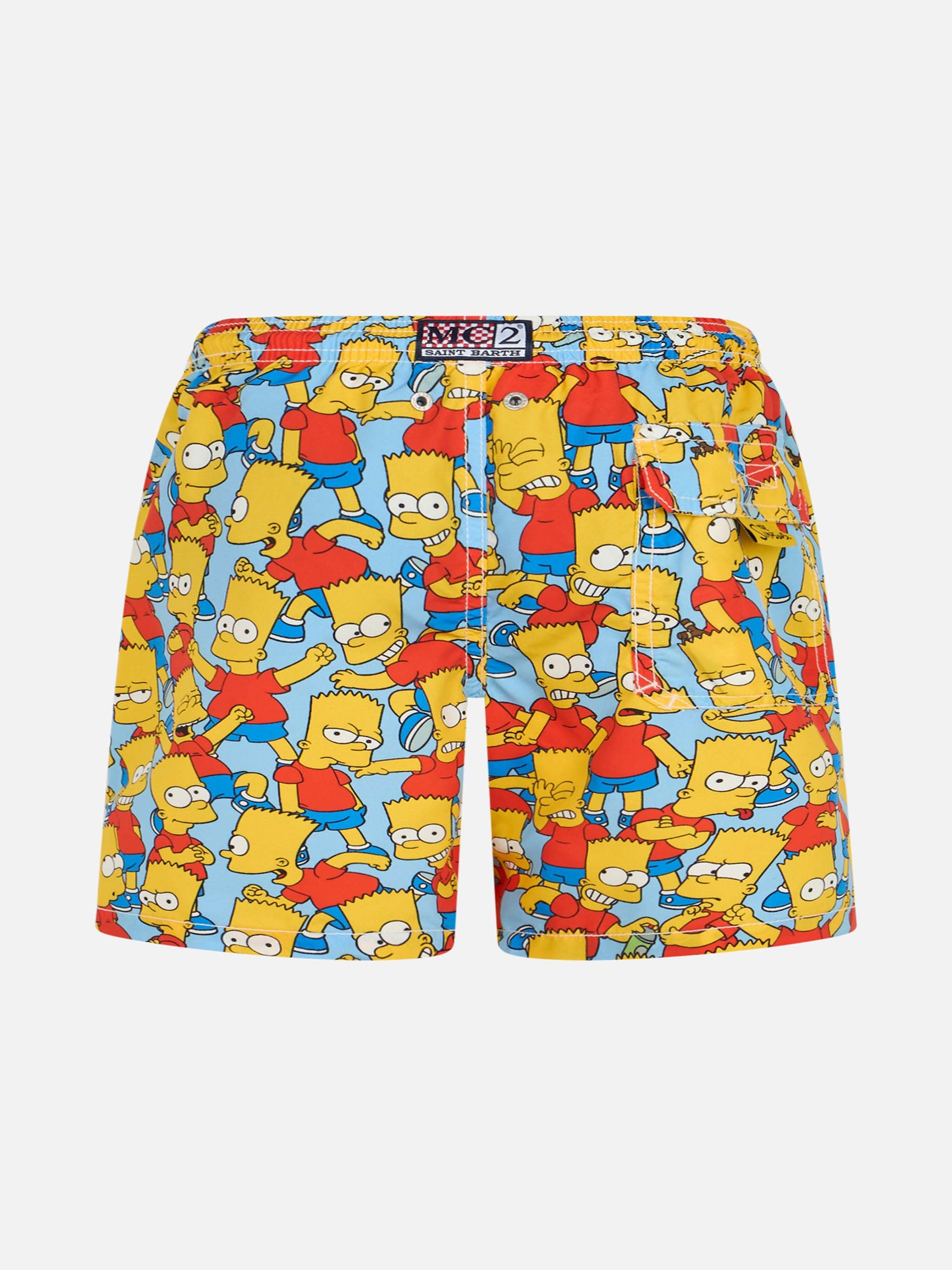 Boy Mid-Length Jean Swim-Shorts With Bart Simpson Print | The Special Edition Sky Swimshort