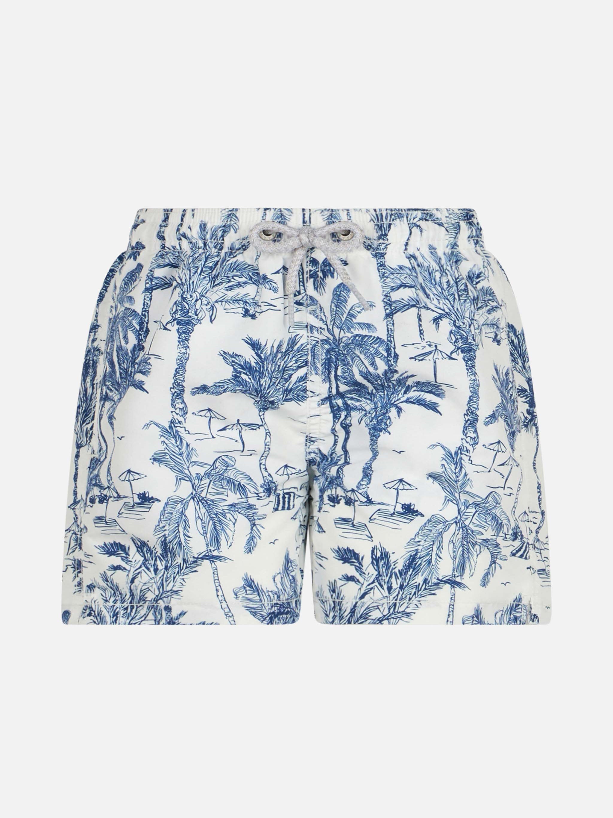 Jean Mid-Length Swim Shorts With Toile De Jouy Print White Swimshort