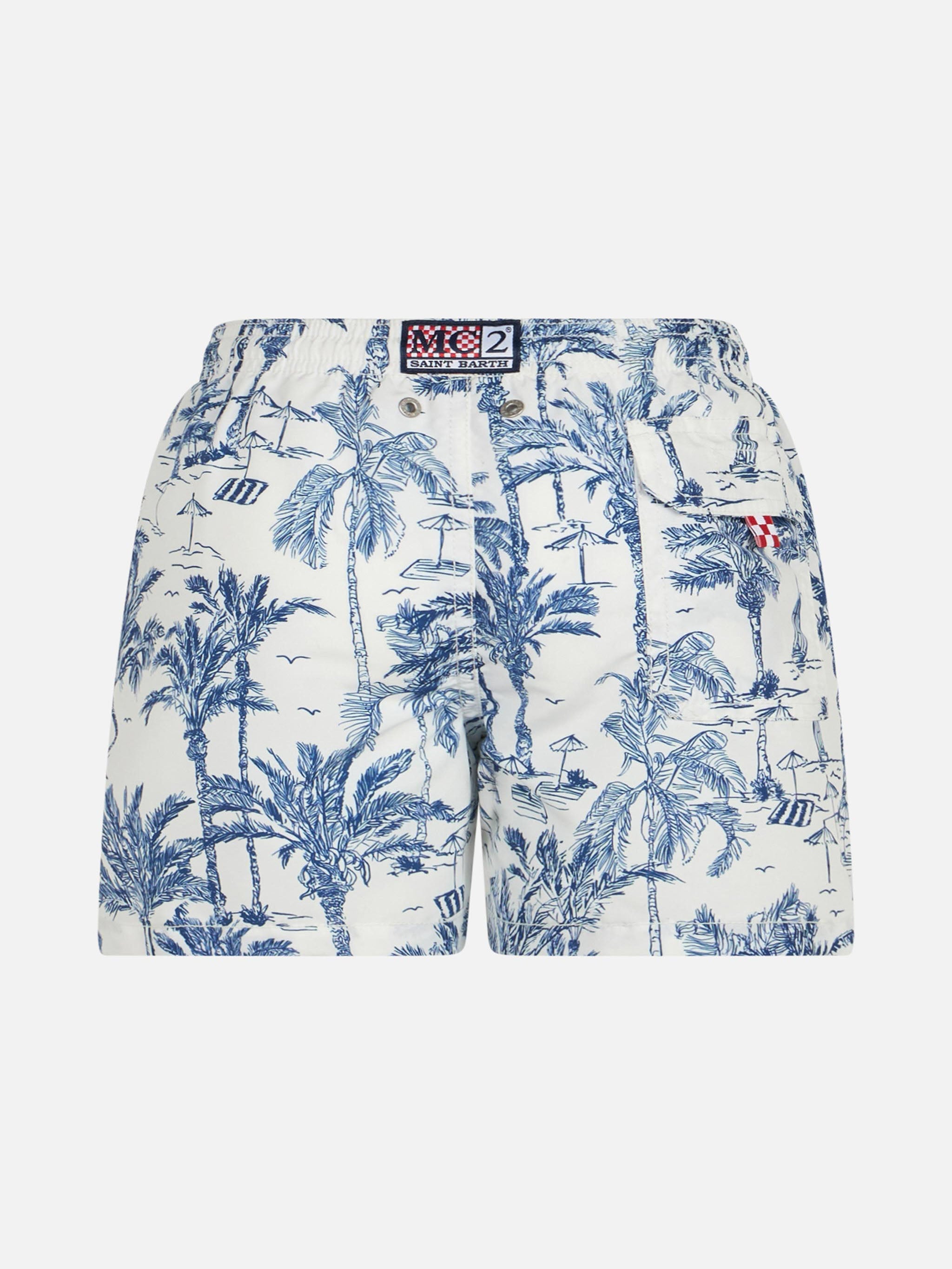 Jean Mid-Length Swim Shorts With Toile De Jouy Print White Swimshort