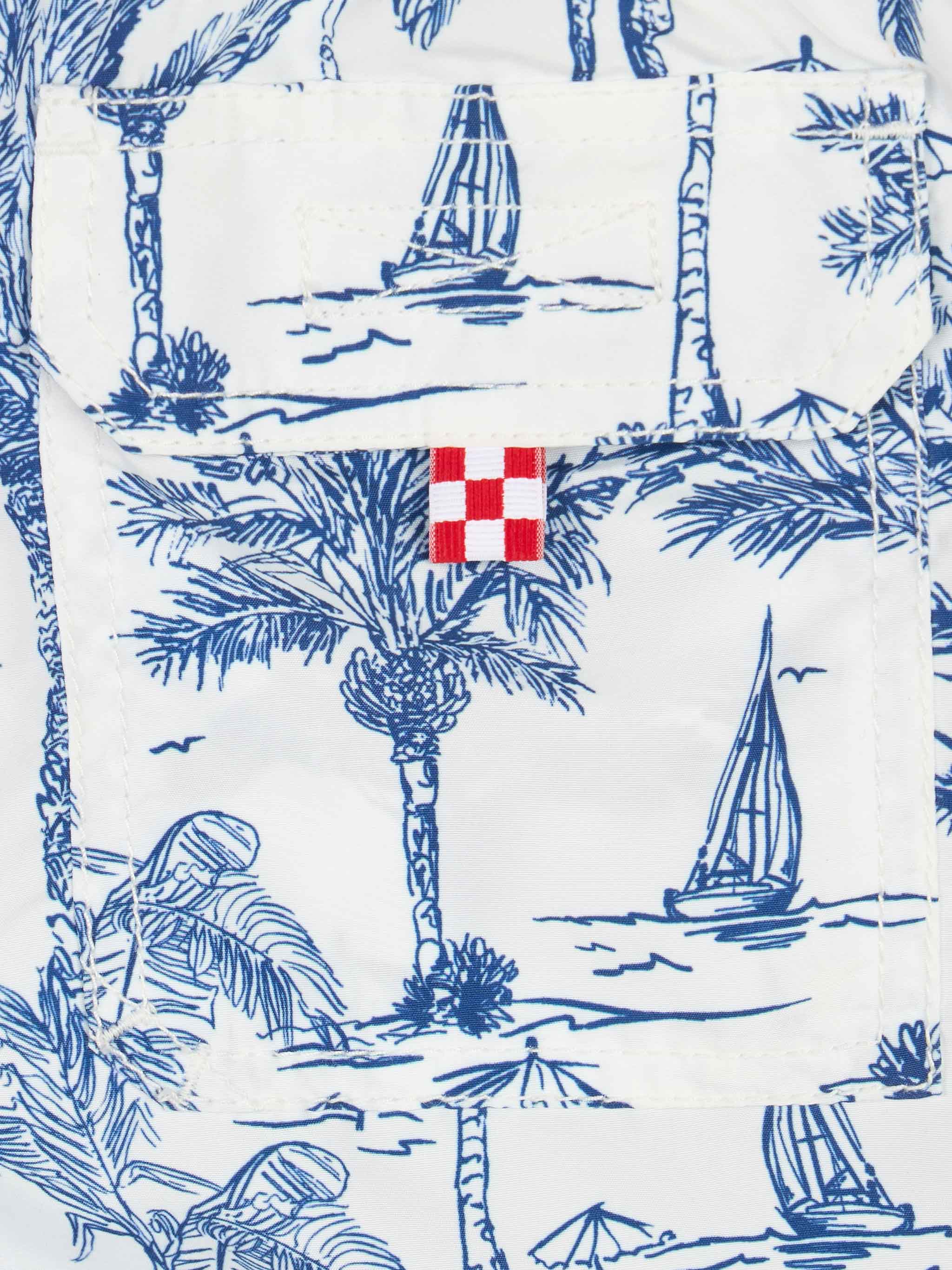 Jean Mid-Length Swim Shorts With Toile De Jouy Print White Swimshort
