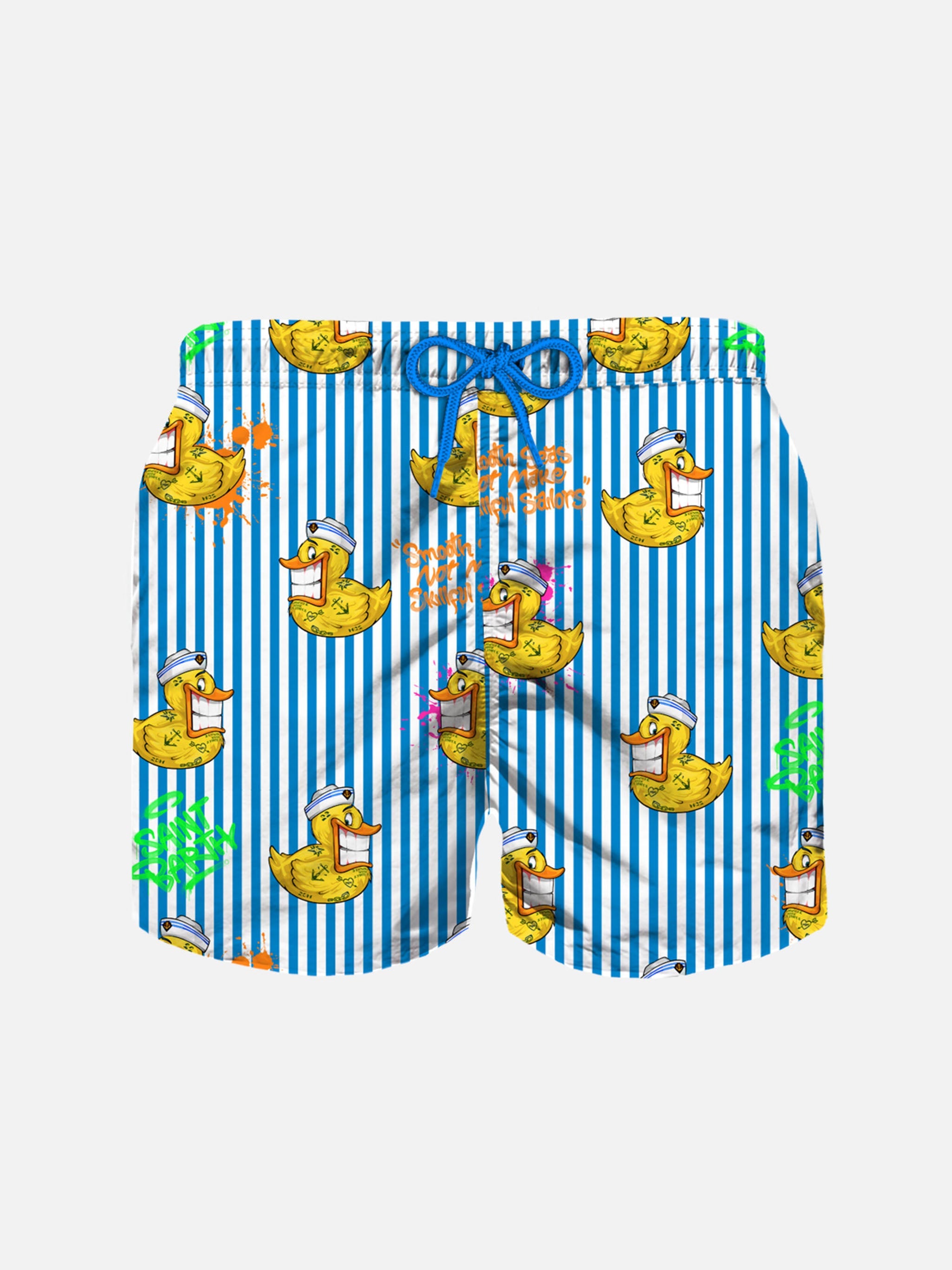 Boy Swim Shorts With Crypto Ducky Print | Puppets Special Edition White Swimshort