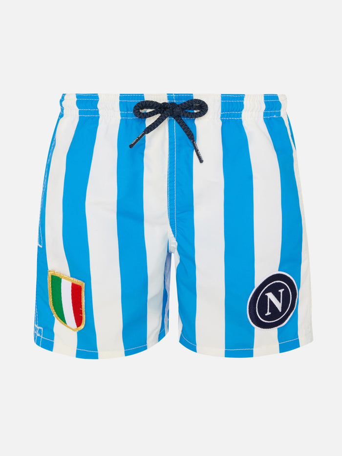 Jean Mid-Length Swim Shorts With Napoli Print And Patch | Ssc Special Edition Sky Swimshort