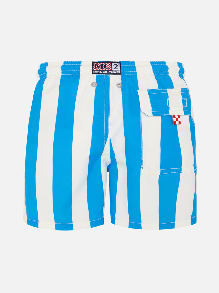 Jean Mid-Length Swim Shorts With Napoli Print And Patch | Ssc Special Edition Sky Swimshort