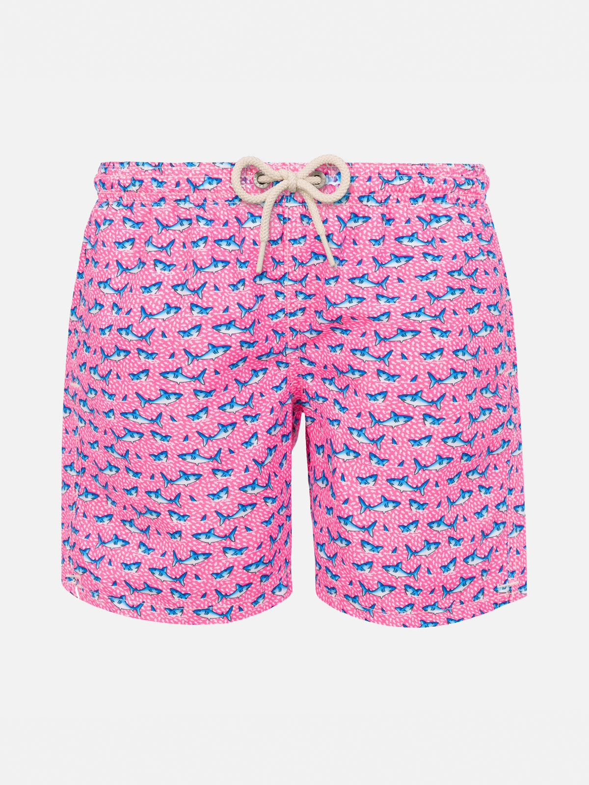 Boy Light Fabric Swim Shorts With Sharks Print Fluo Swimshort