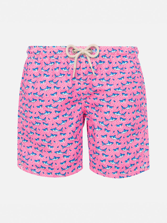 Boy Light Fabric Swim Shorts With Sharks Print __single__ Swimshort
