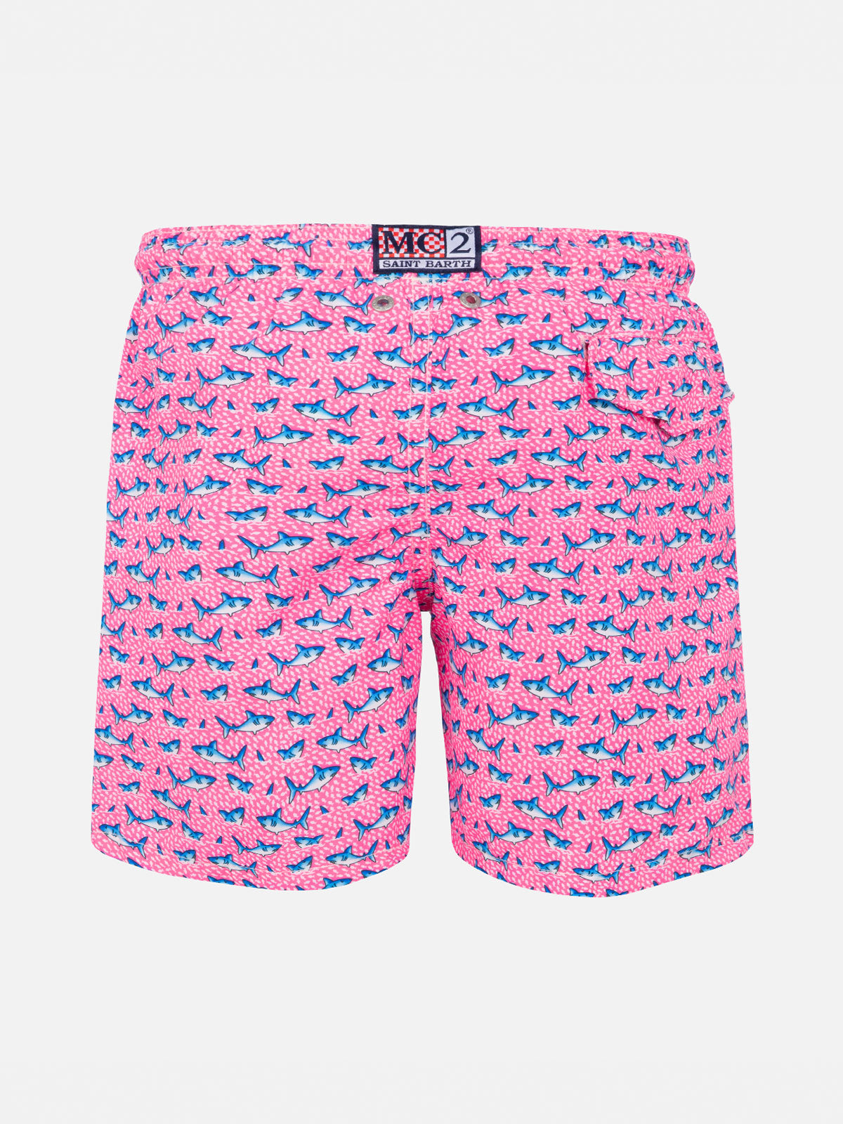 Boy Light Fabric Swim Shorts With Sharks Print Fluo Swimshort