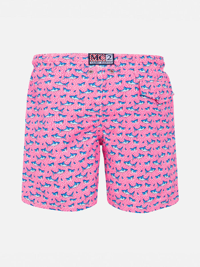 Boy Light Fabric Swim Shorts With Sharks Print __single__ Swimshort