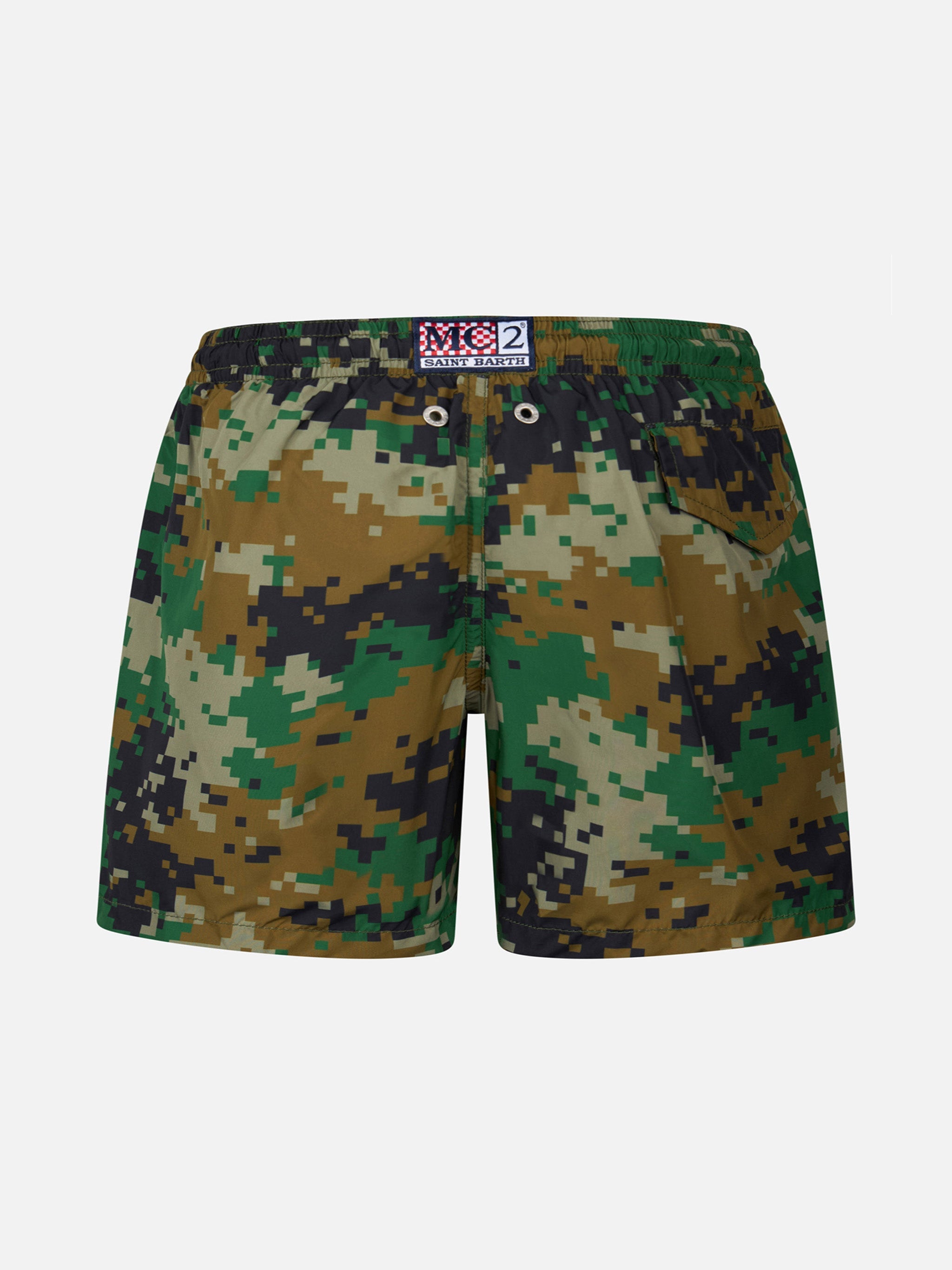 Boy Lightweight Fabric Swim-Shorts Jean Lighting With Pixel Camouflage Print Green Swimshort