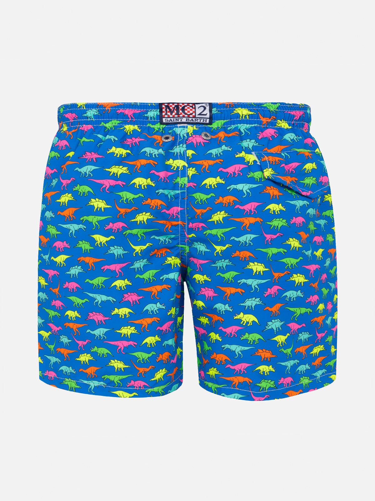 Boy Swim Shorts With Multicolor Dinosaur Print Blue Swimshort