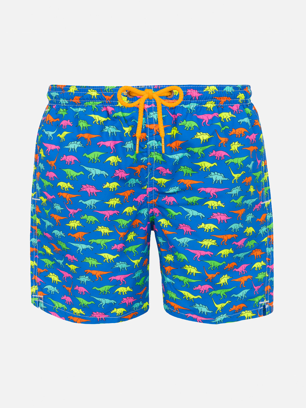 Boy Swim Shorts With Multicolor Dinosaur Print Blue Swimshort