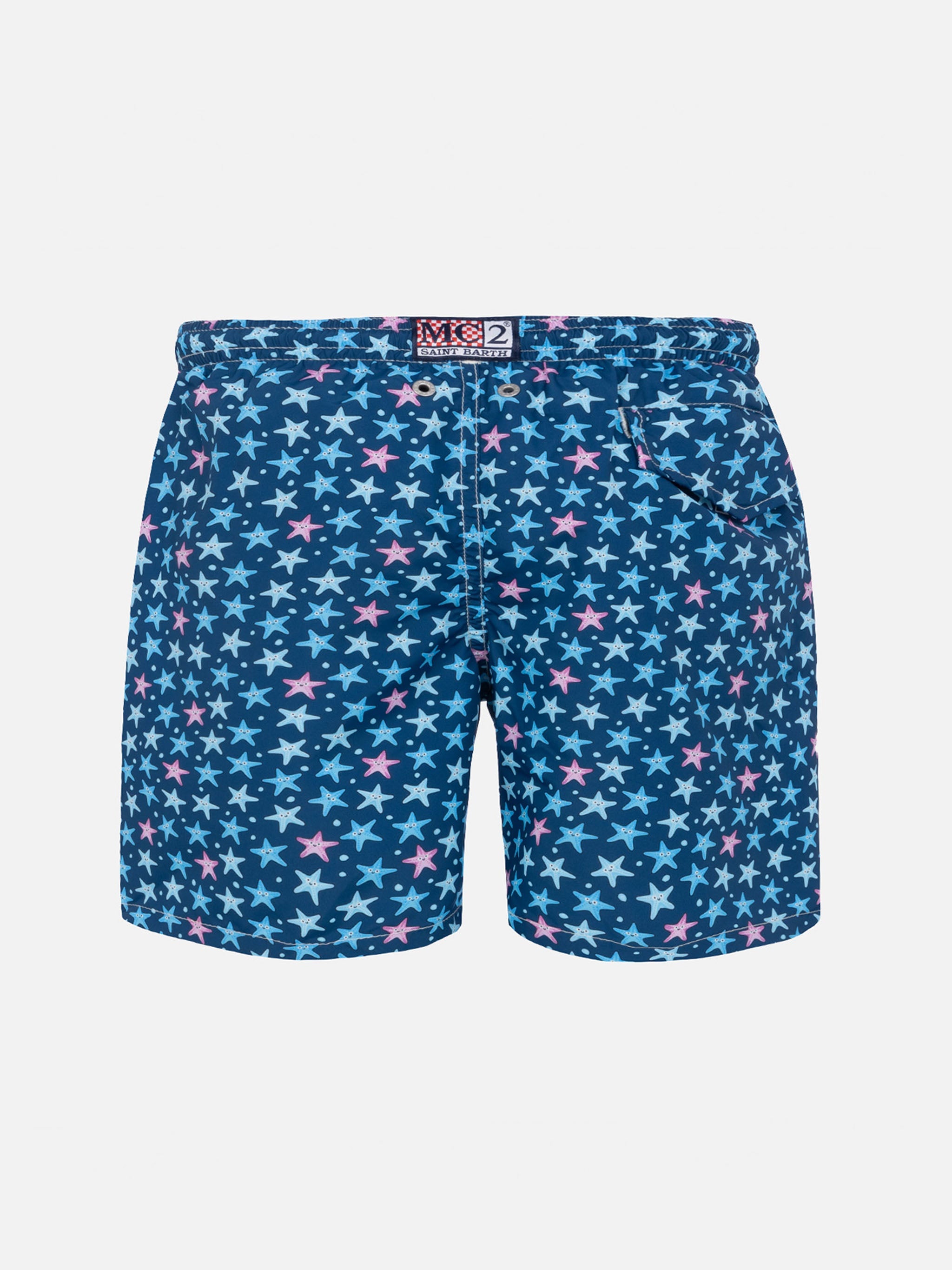 Boy Lightweight Fabric Swim-Shorts Jean Lighting With Starfishes Print Blue Swimshort