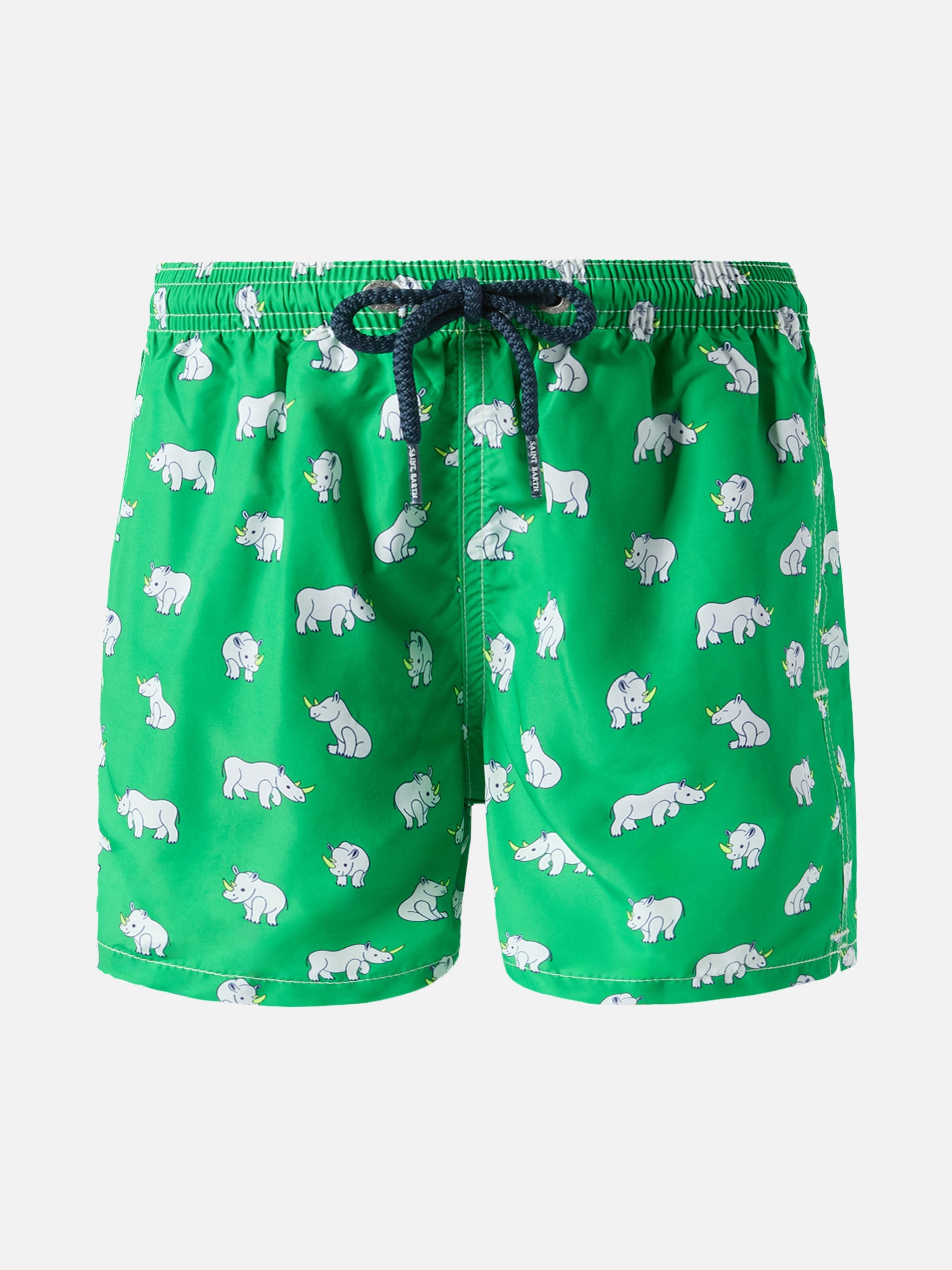 Lghtweight Fabric Swim-Shorts Jean Lighting With Rhino Print Green Swimshort