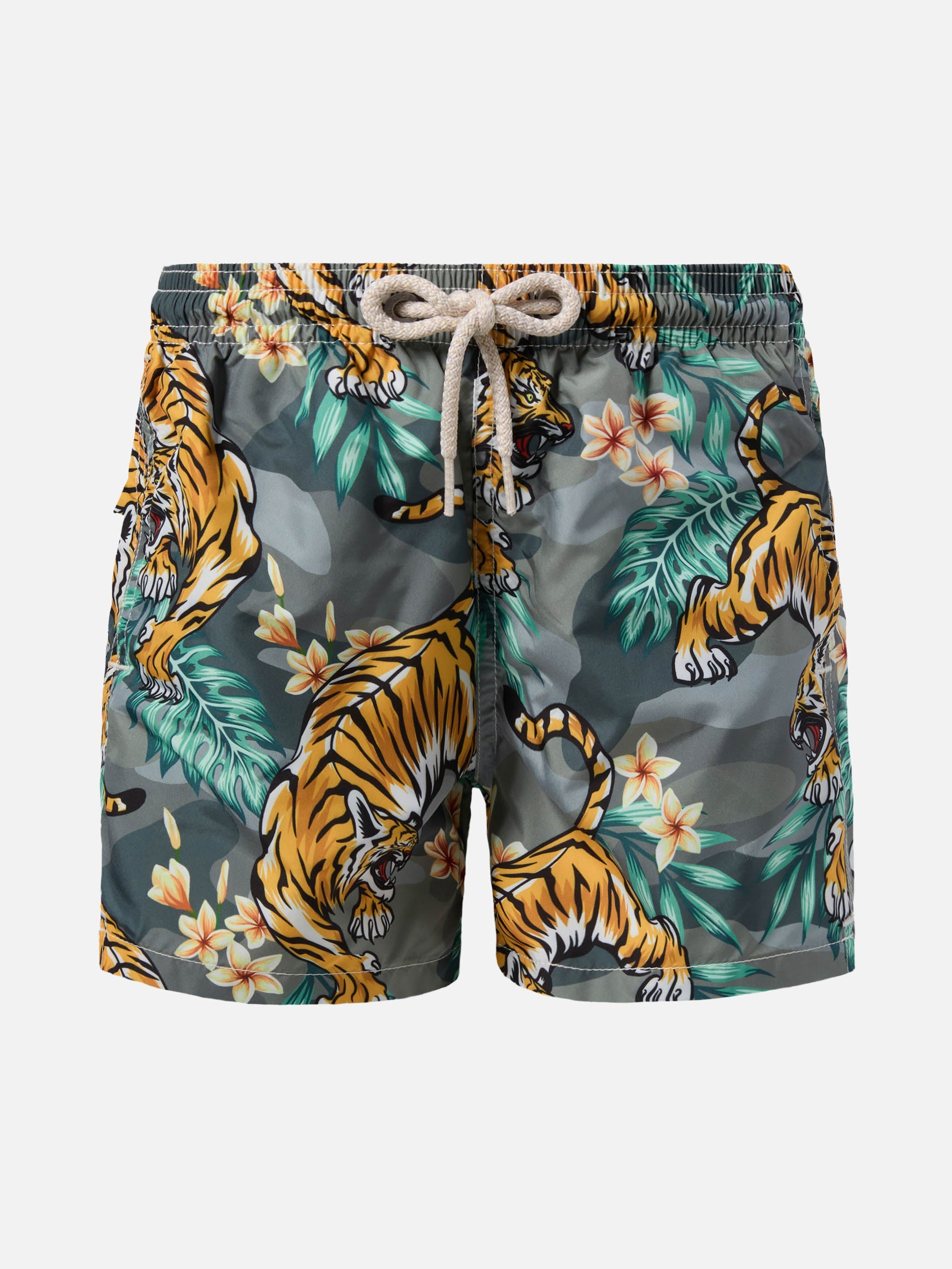 Jean Lighting Lightweight Fabric Swim Shorts With Tropical Tiger Print Swimshort