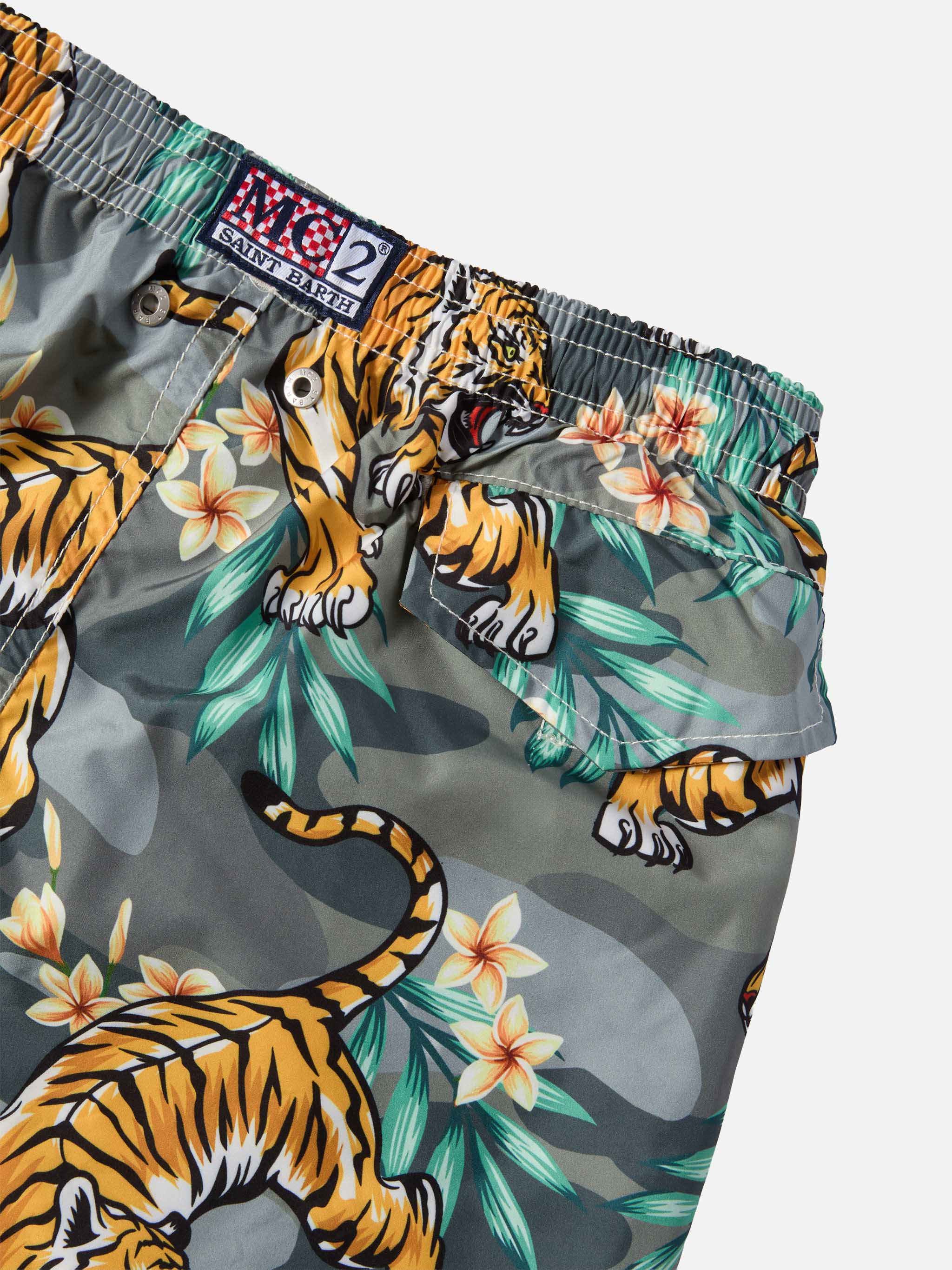 Jean Lighting Lightweight Fabric Swim Shorts With Tropical Tiger Print Swimshort