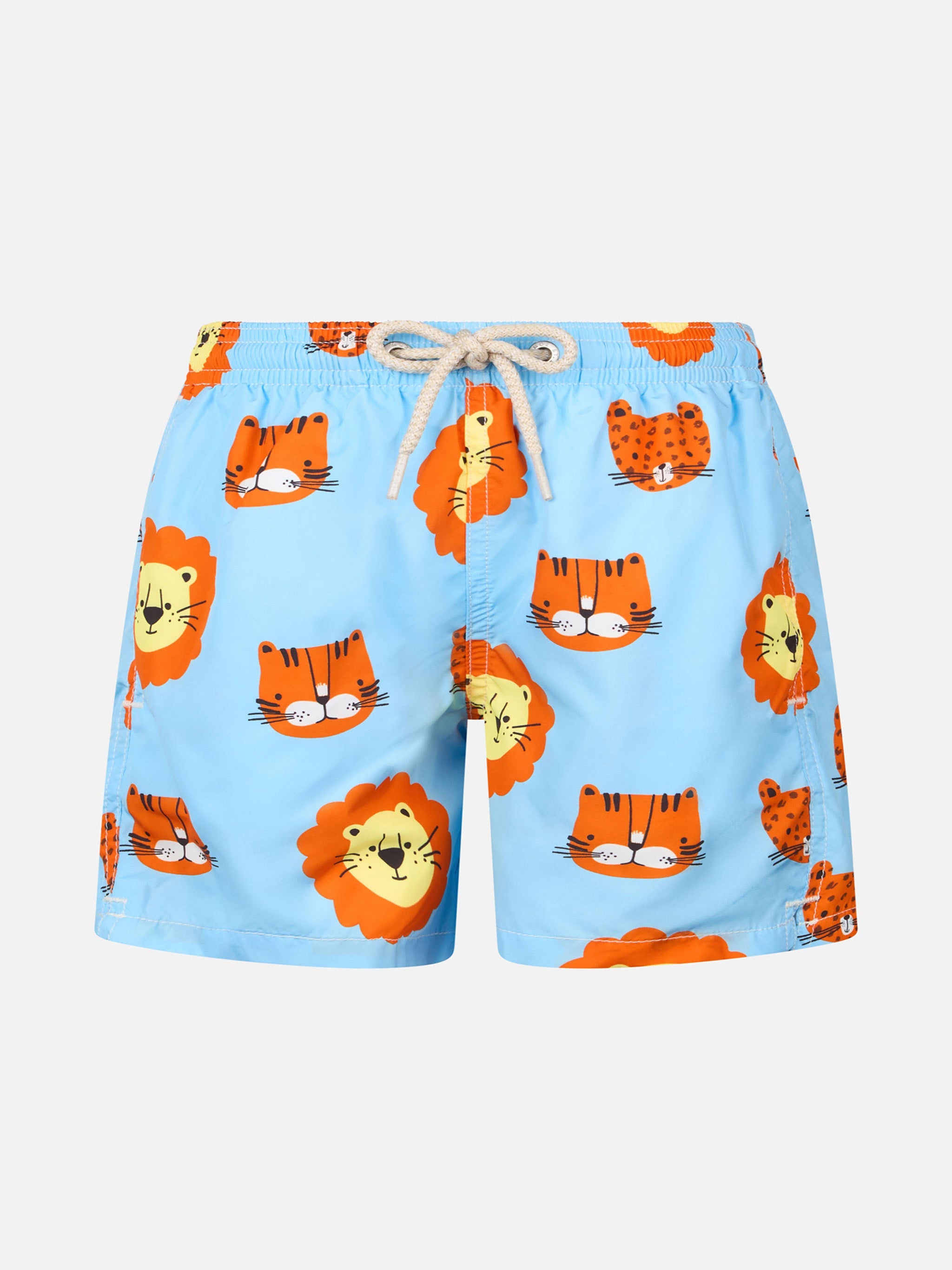 Boy Lightweight Fabric Swim-Shorts Jean Lighting With Lions Print Sky Swimshort