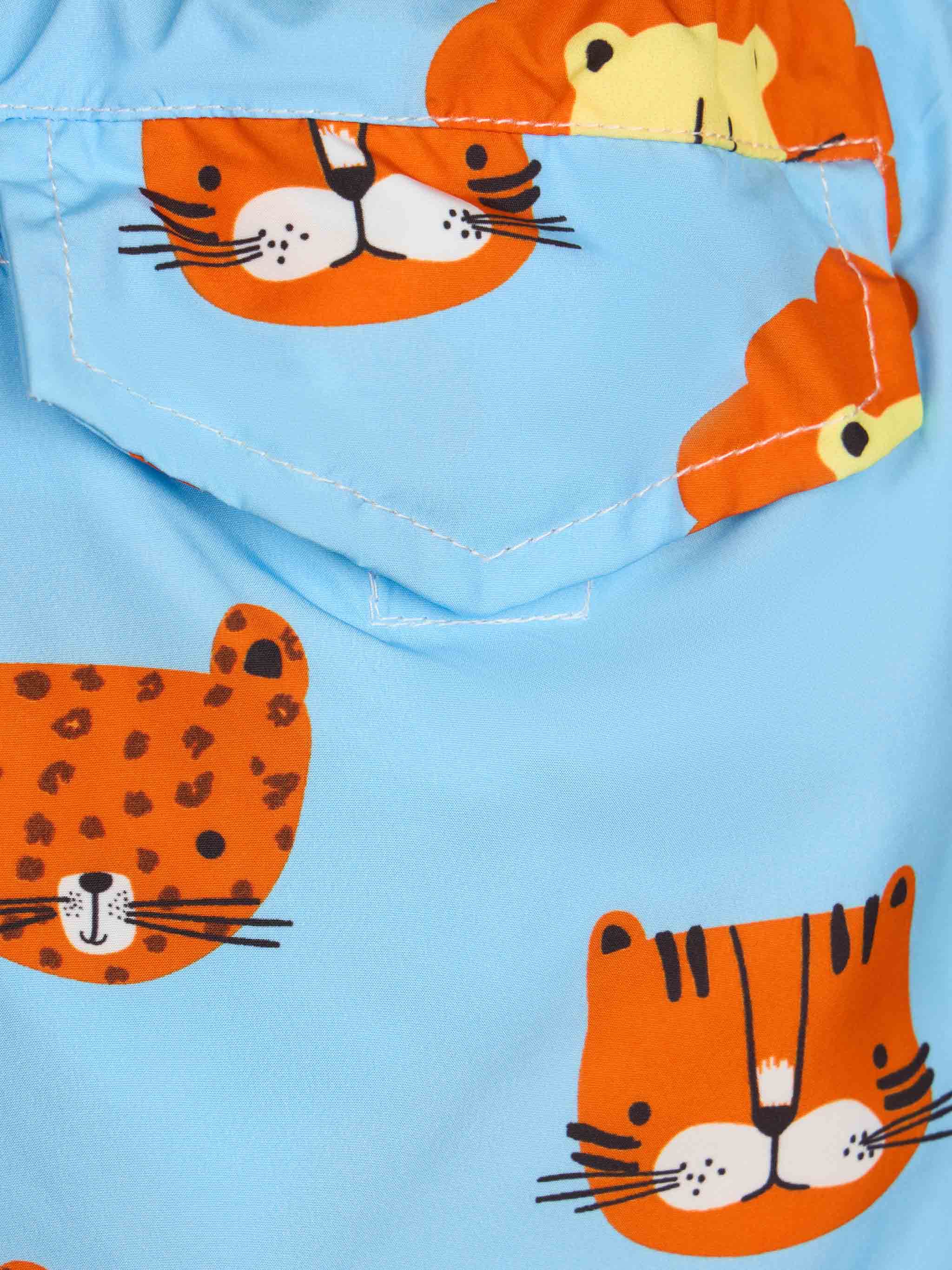 Boy Lightweight Fabric Swim-Shorts Jean Lighting With Lions Print Sky Swimshort