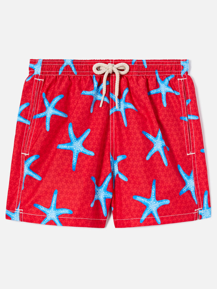 Jean Lighting Swim Shorts With Starfish All-Over Print Red Swimshort