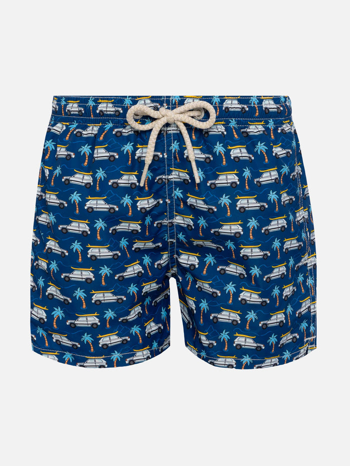 Jean Lighting Lightweight Fabric Swim Shorts With Panda Car Print | Fiat Special Edition Blue Swimshort