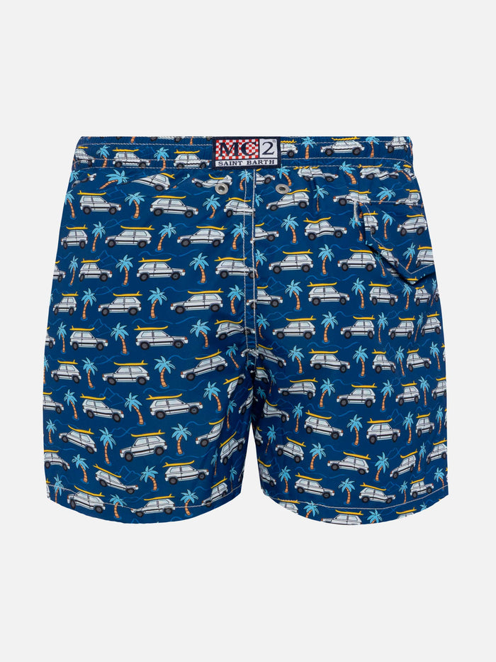 Jean Lighting Lightweight Fabric Swim Shorts With Panda Car Print | Fiat Special Edition Blue Swimshort