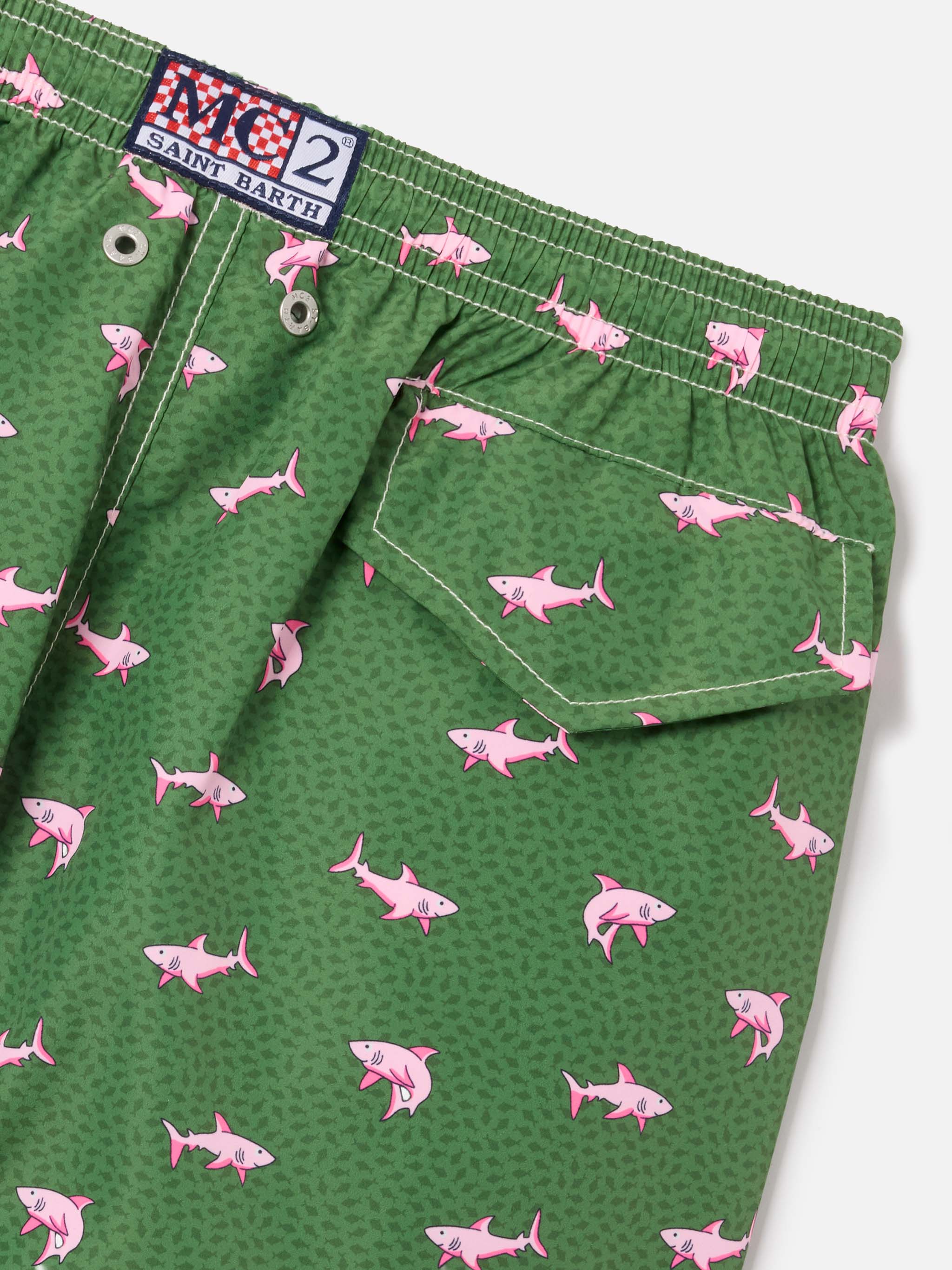 Jean Lighting Swim Shorts With Shark All-Over Print Green Swimshort