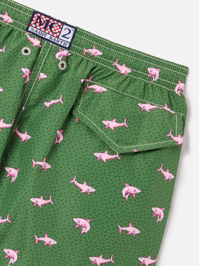 Jean Lighting Swim Shorts With Shark All-Over Print Green Swimshort